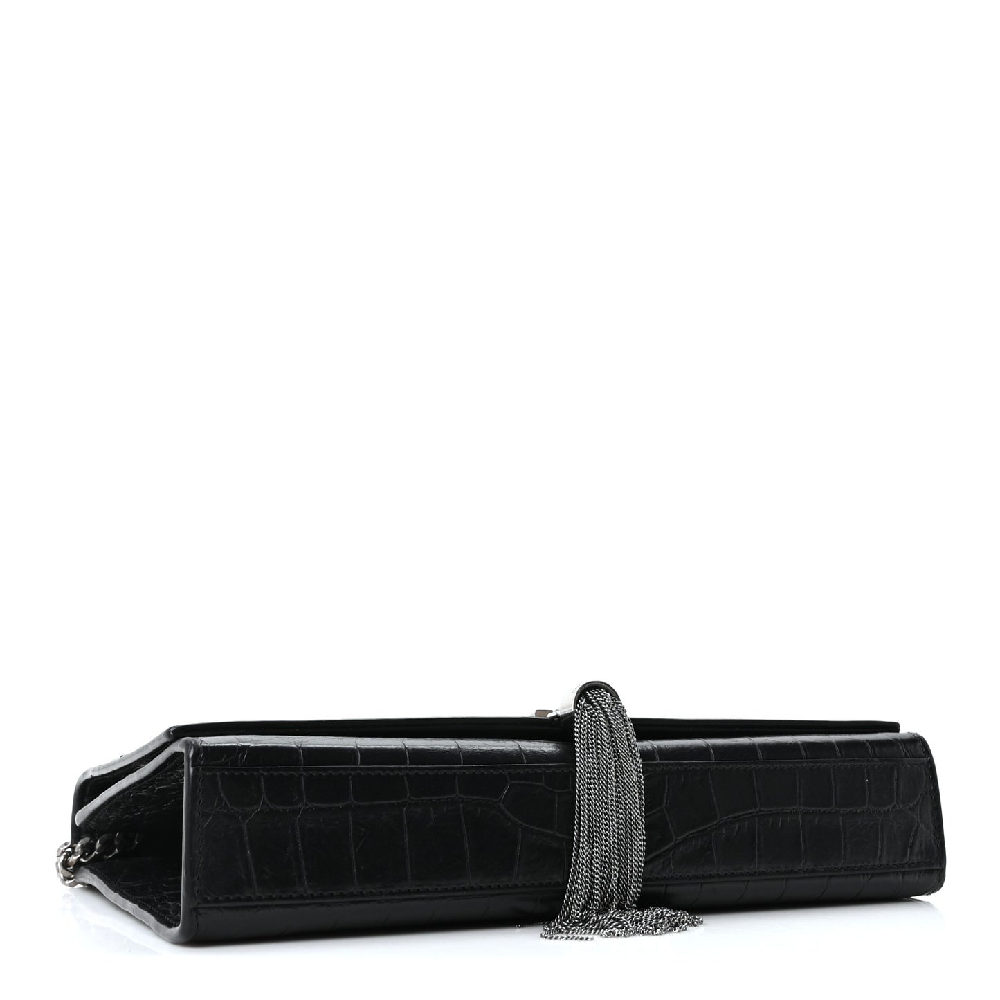 Calfskin Crocodile Embossed Medium Classic Monogram Kate Tassel Satchel Black