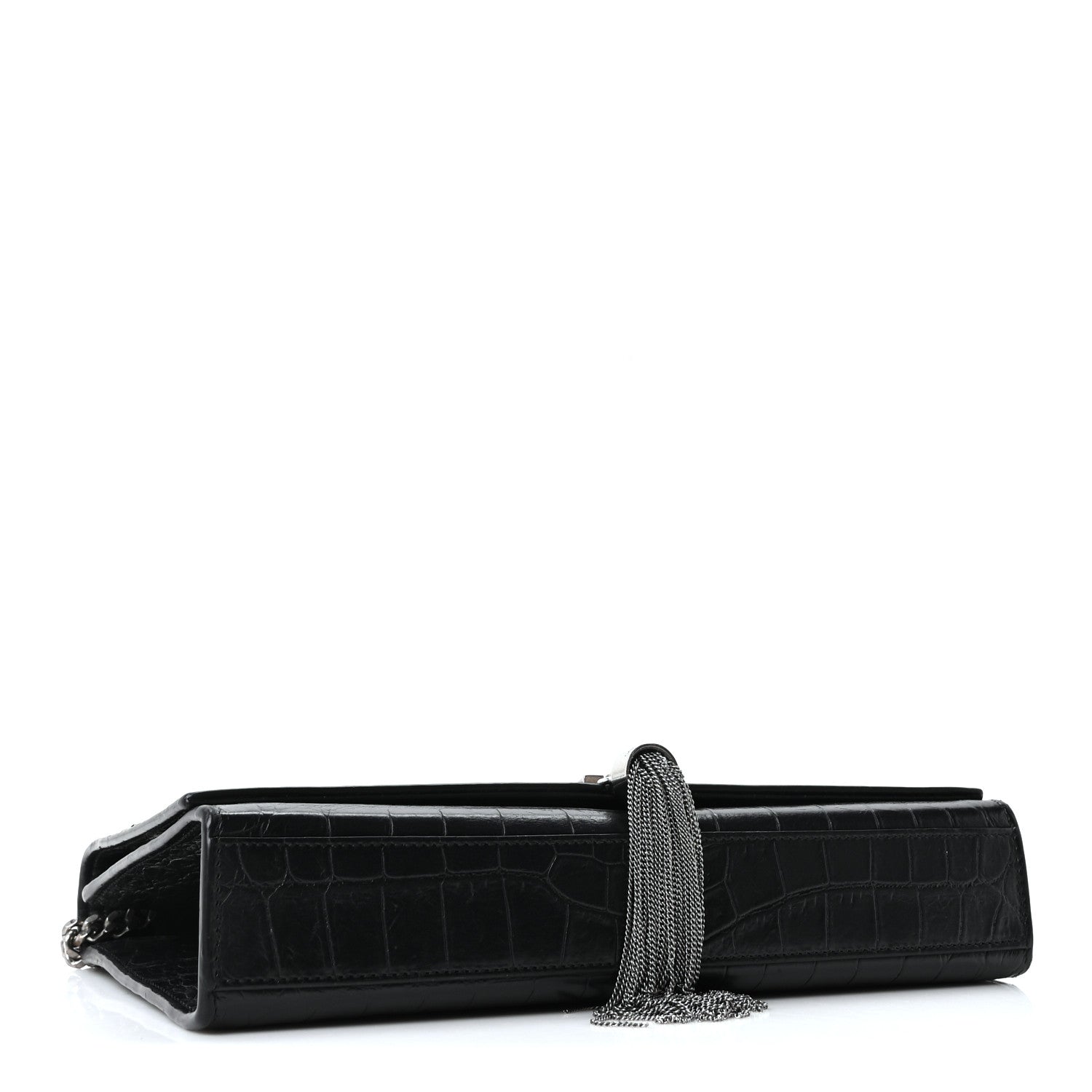 Saint Laurent Calfskin Crocodile Embossed Medium Classic Monogram Kate Tassel Satchel Black 4 of 10