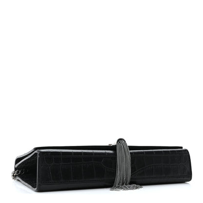 Saint Laurent Calfskin Crocodile Embossed Medium Classic Monogram Kate Tassel Satchel Black 4 of 10