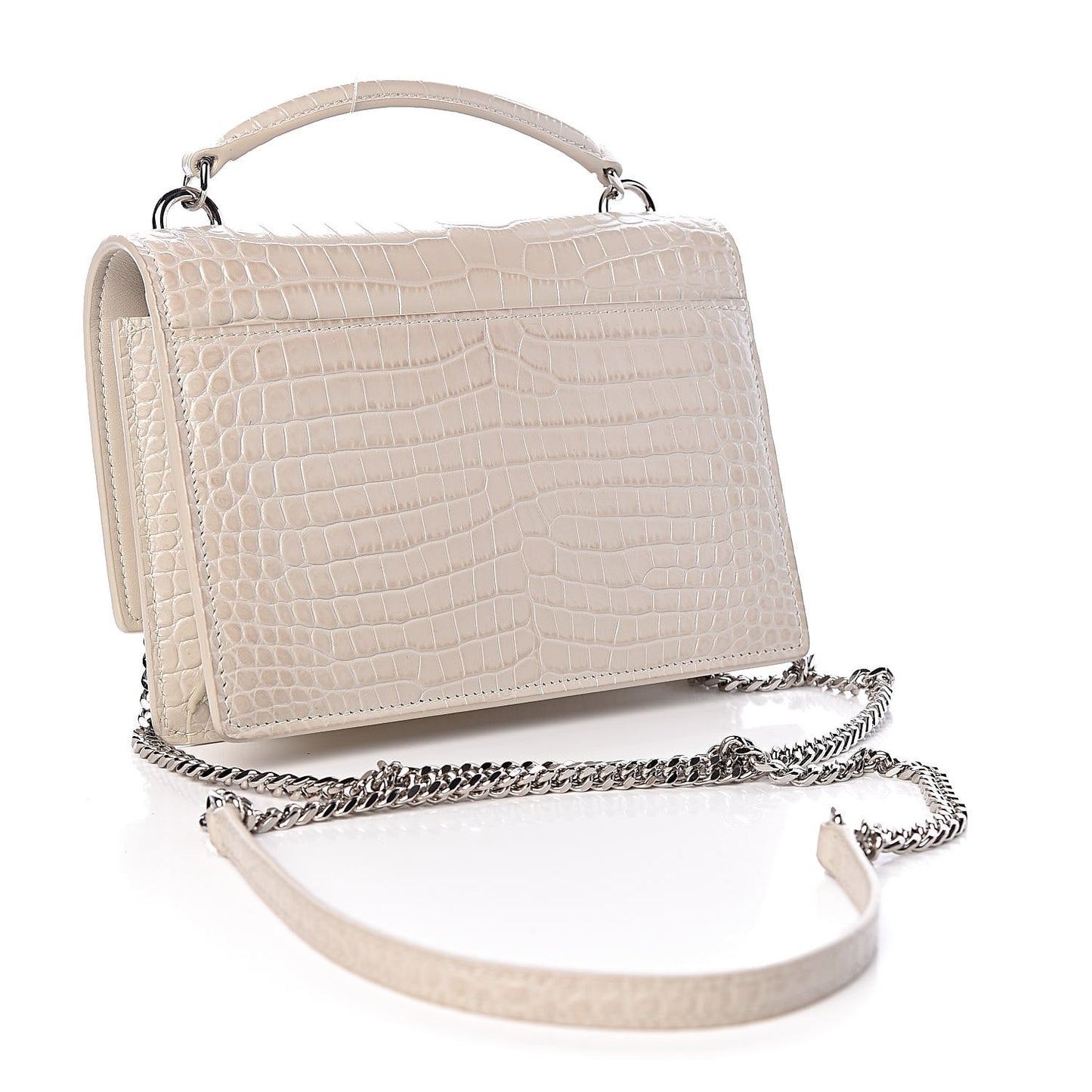 Calfskin Crocodile Embossed Monogram Sunset Chain Wallet Blanc Vintage