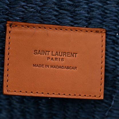 Saint Laurent Raffia Calfskin Medium Panier Tote Blue 6 of 10