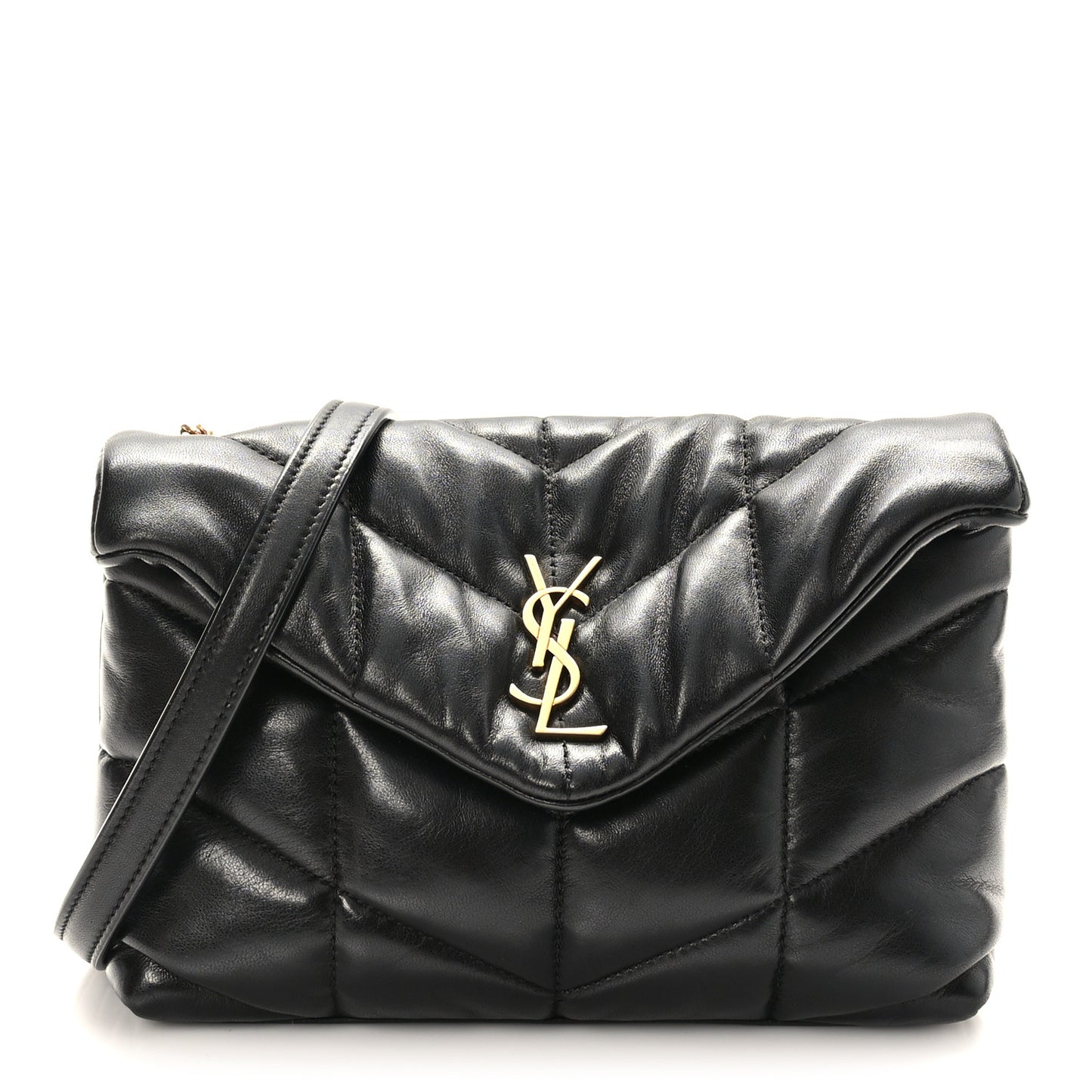 Lambskin Quilted Toy Loulou Puffer Monogram Chain Satchel Black