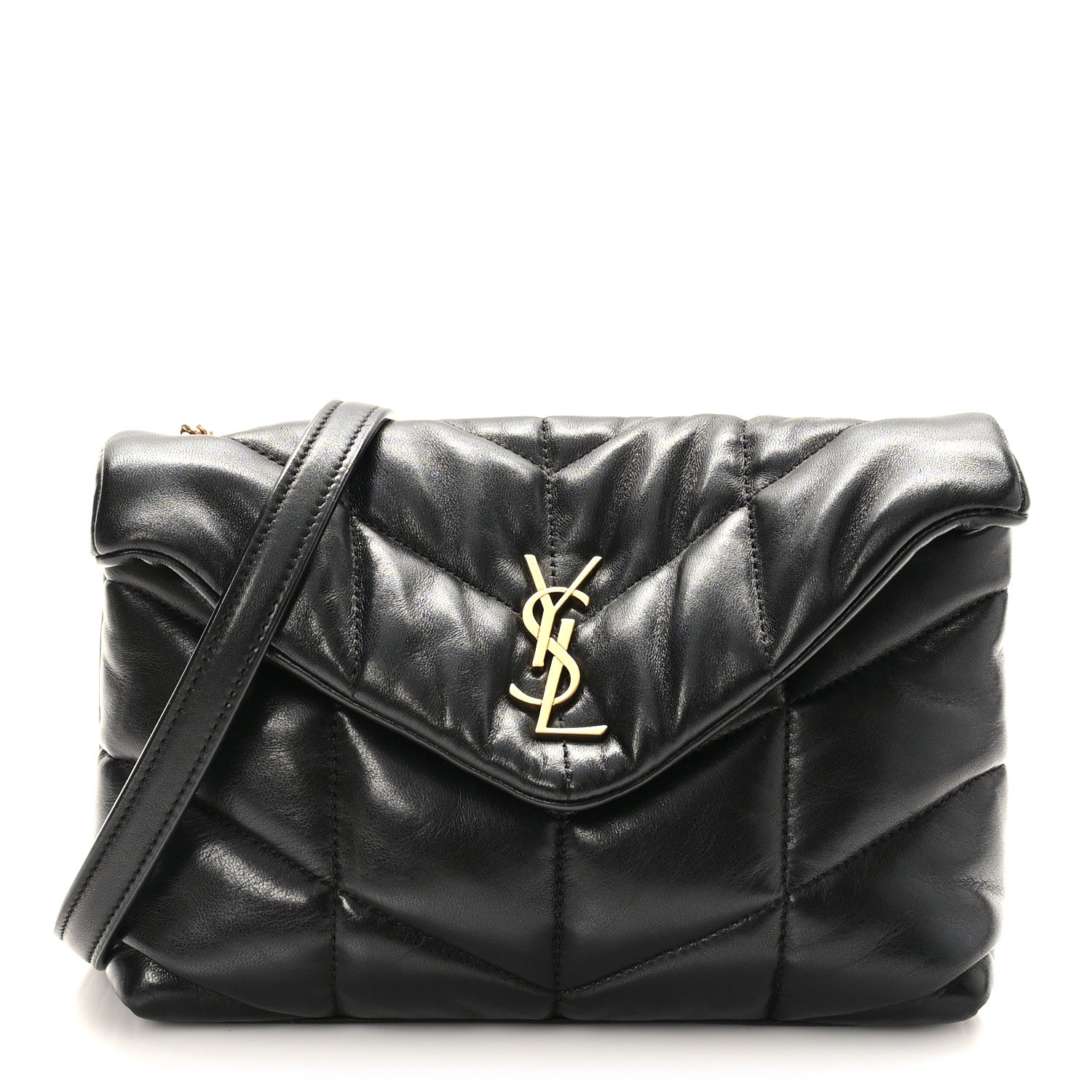 Saint Laurent Lambskin Quilted Toy Loulou Puffer Monogram Chain Satchel Black 1 of 9