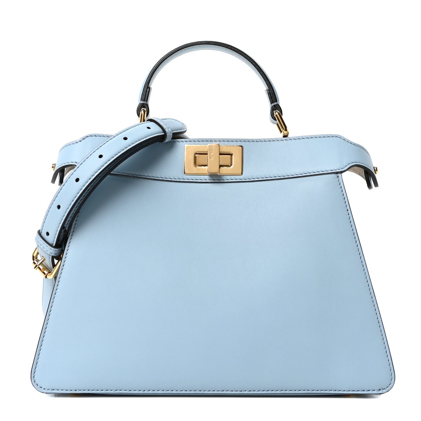 Vitello Seta Shiny Nappa Small Peekaboo I SEE U Satchel Azzurro Baby Camelia