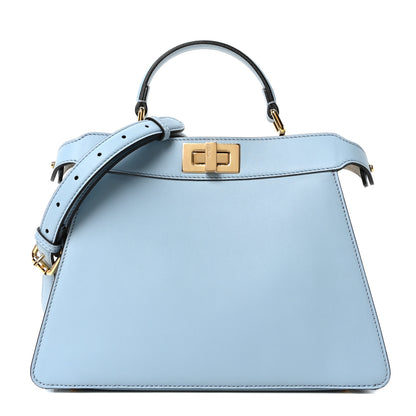 Fendi Vitello Seta Shiny Nappa Small Peekaboo I SEE U Satchel Azzurro Baby Camelia 1 of 9