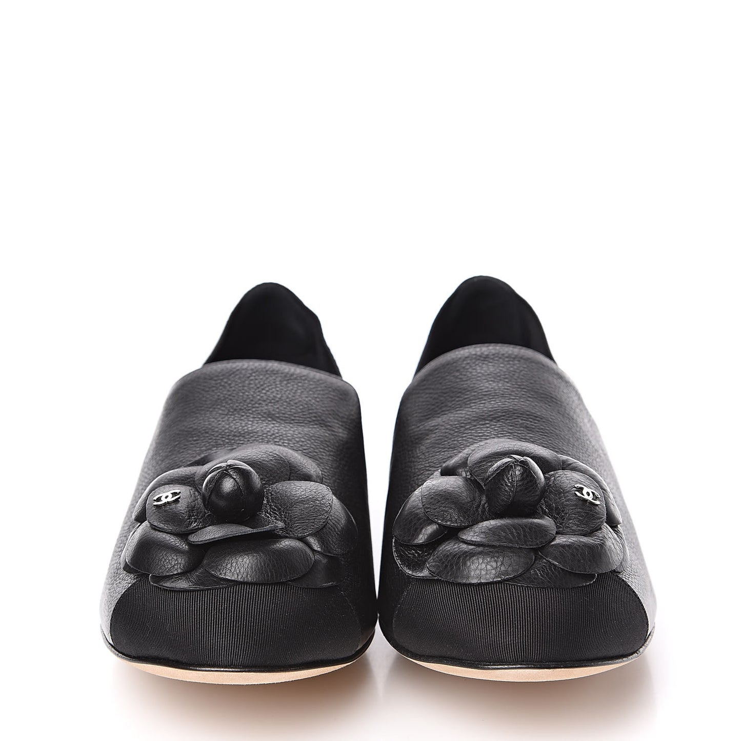 Calfskin Fabric Camellia Moccasin Flats 39 Black