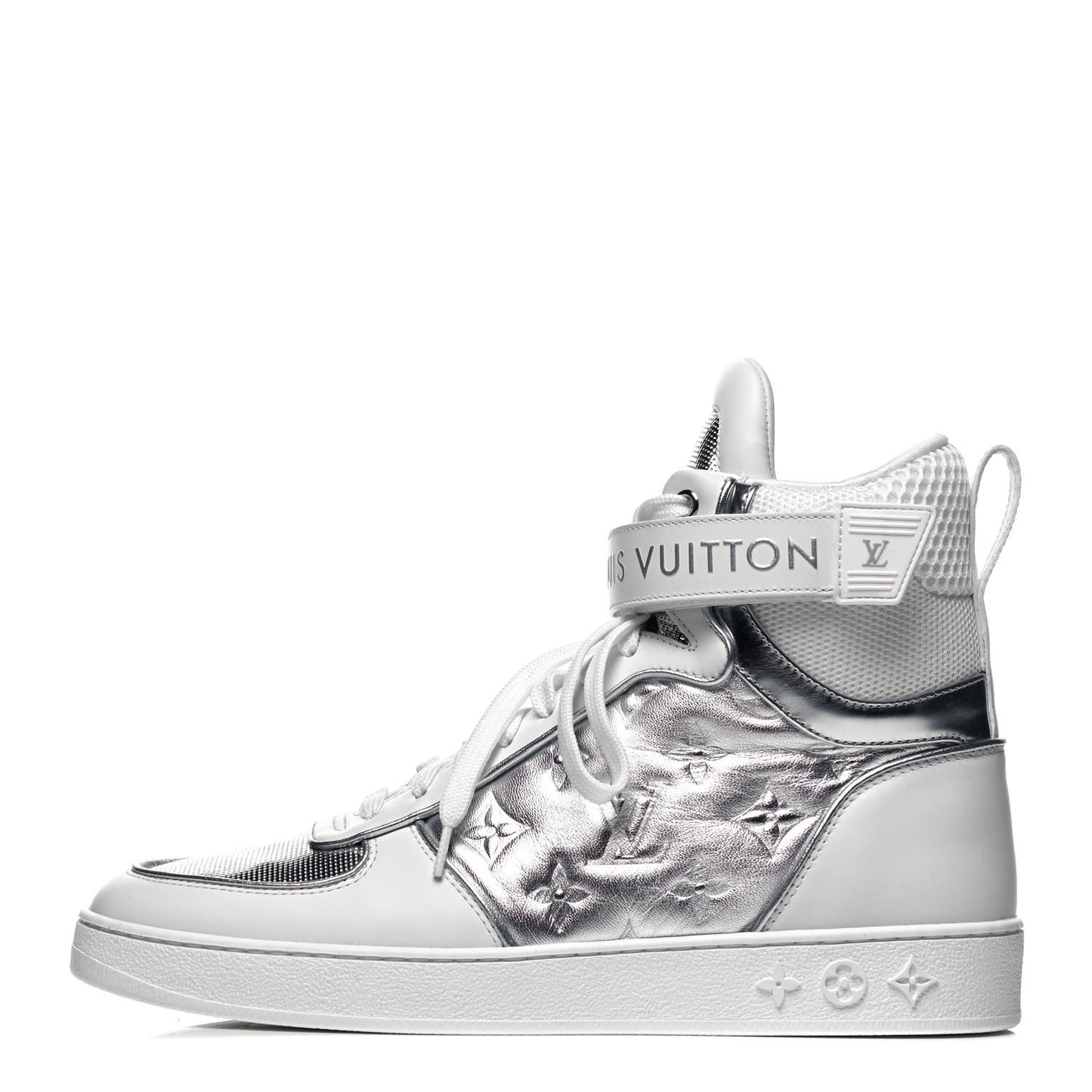 Metallic Calfskin Embossed Monogram Boombox Sneakers 39 White Silver