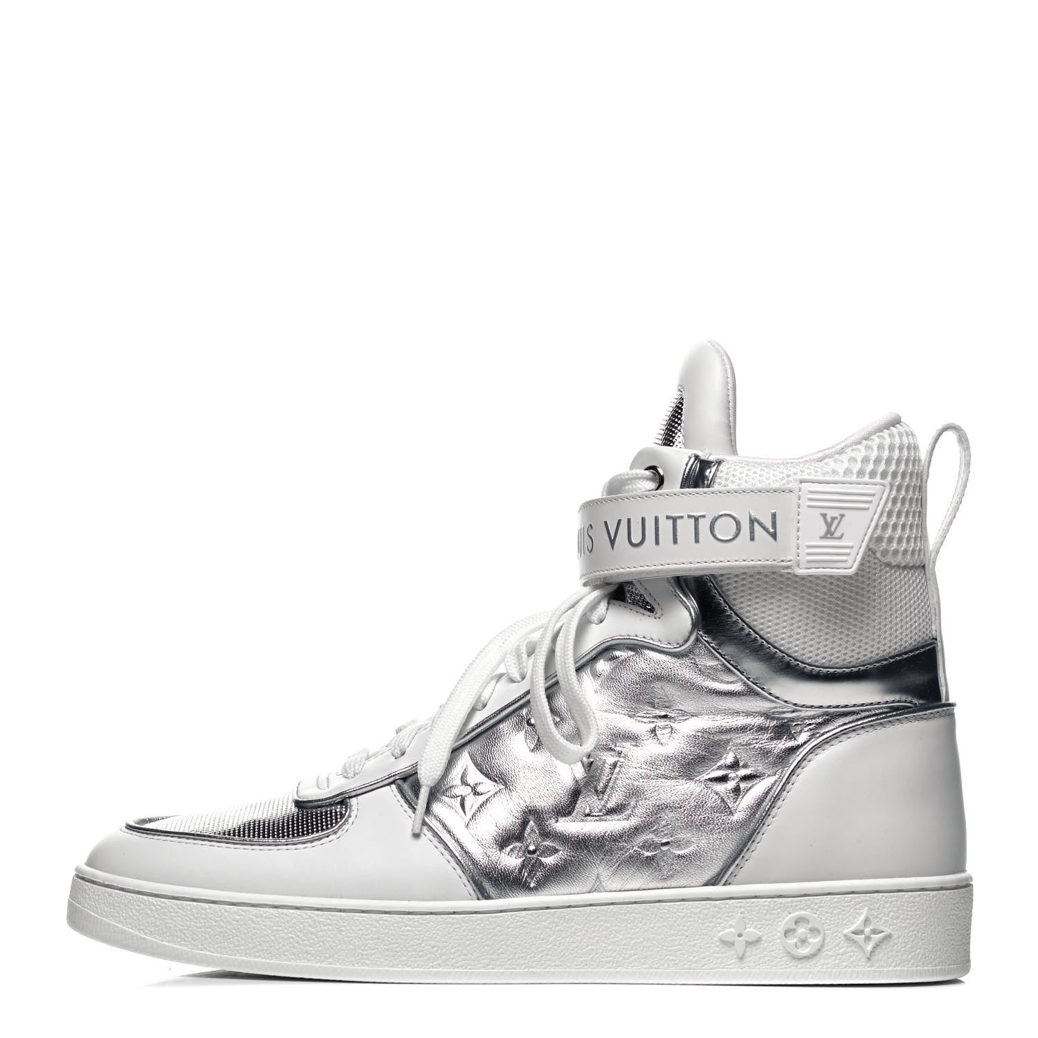Louis Vuitton Metallic Calfskin Embossed Monogram Boombox Sneakers 39 White Silver 1 of 7