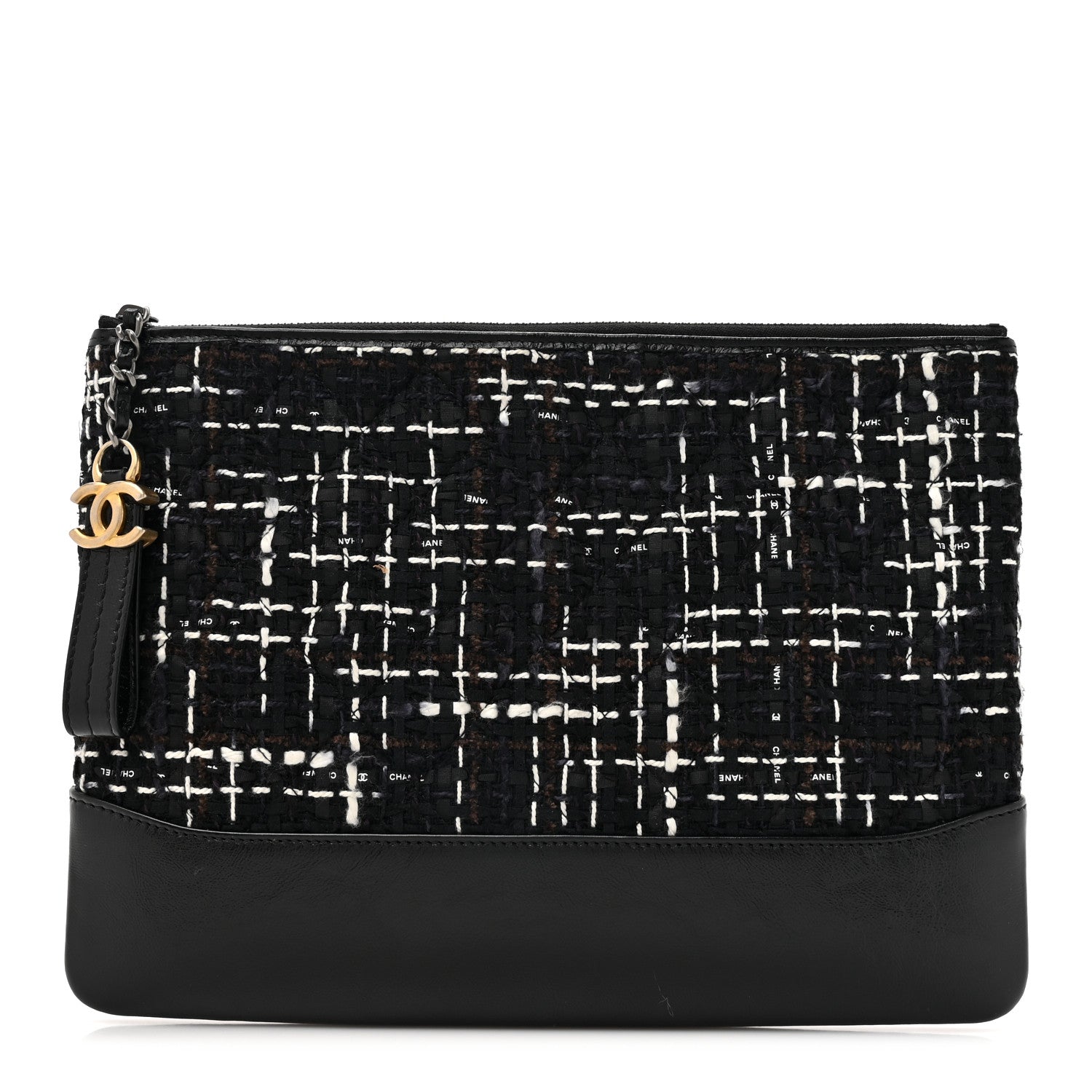 Chanel Tweed Calfskin Quilted Medium Cosmetic Pouch Black White 1 of 8