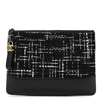 Chanel Tweed Calfskin Quilted Medium Cosmetic Pouch Black White 1 of 8