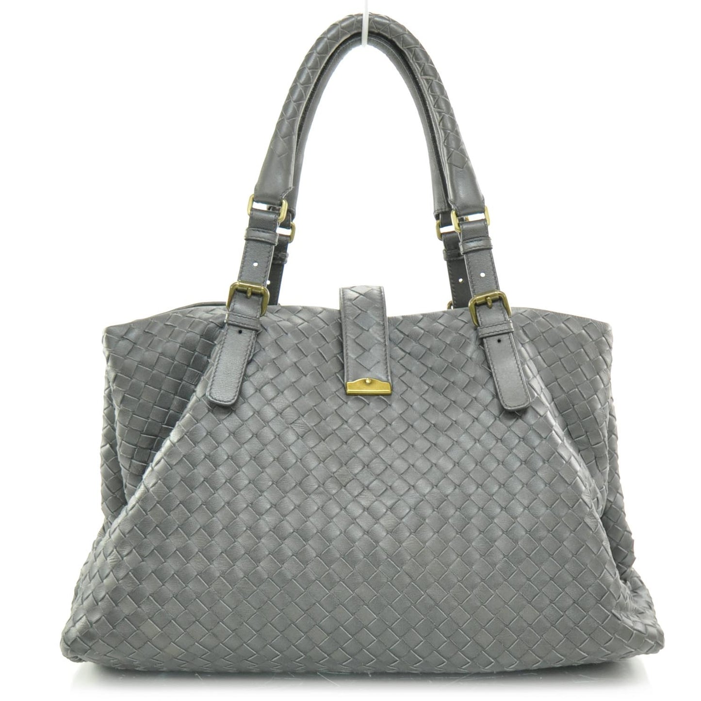 Leather Intrecciato Medium Roma Tote Ferro Gray