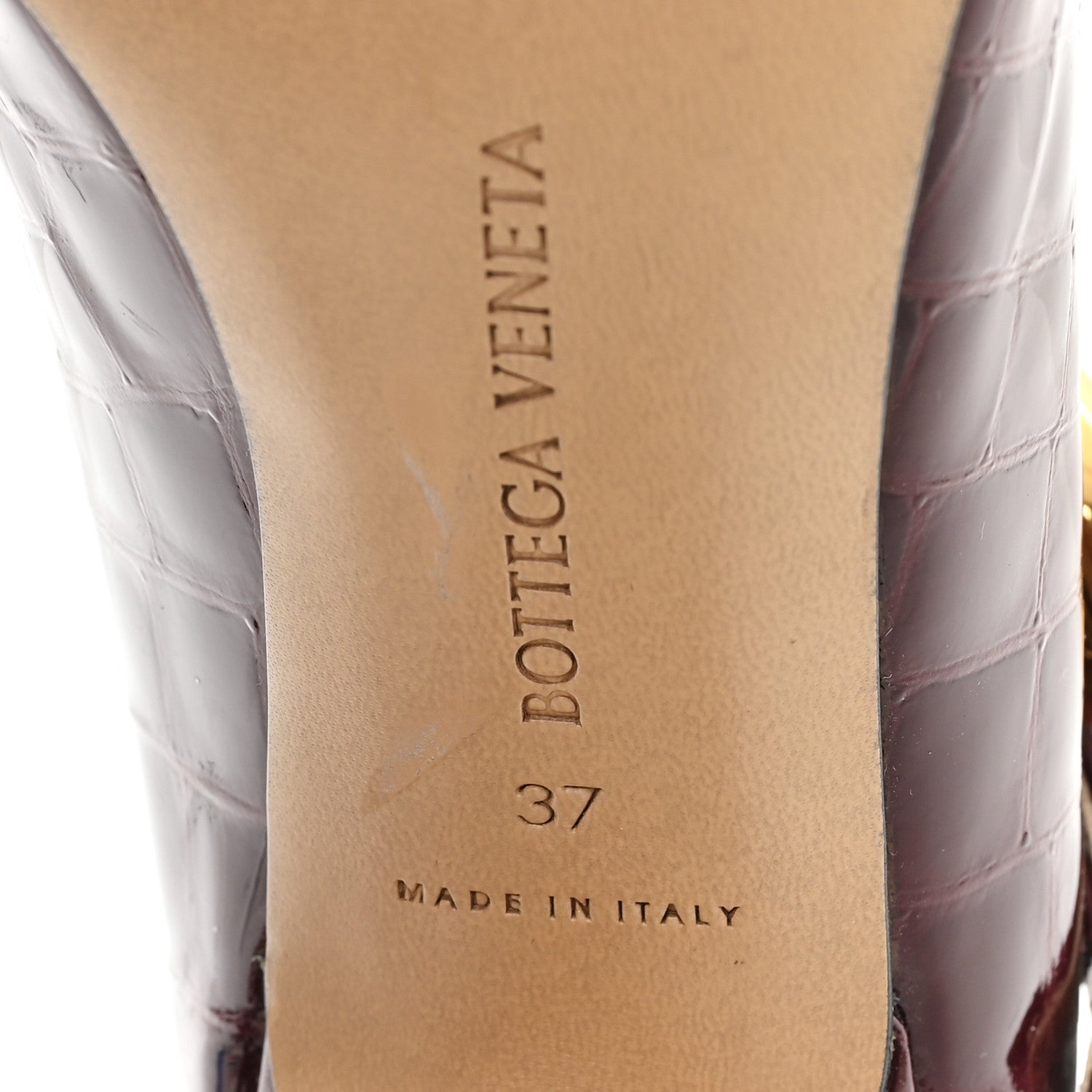 Bottega Veneta Glossy Calfskin Crocodile Embossed Mostra Mary Jane 90 MM Pumps 37 Merlot 7 of 10