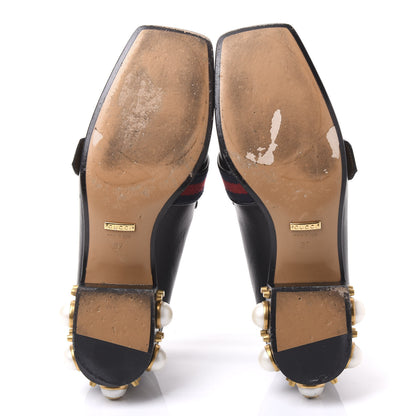 Gucci Betis Glamour Calfskin Web Pearl Embellished Peyton 35mm Loafer Pumps 37 Black 5 of 7