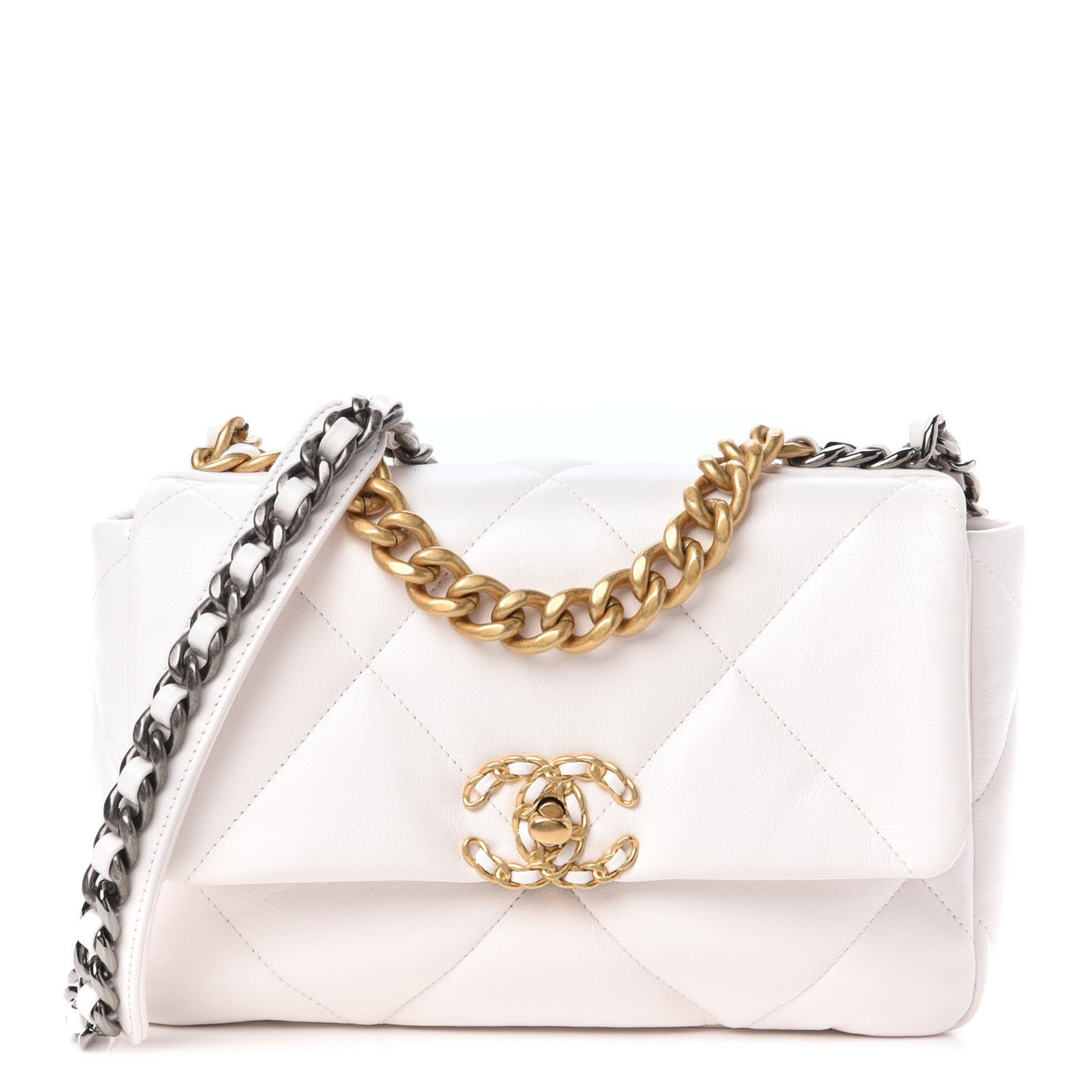 Lambskin Quilted Medium 19 Flap White