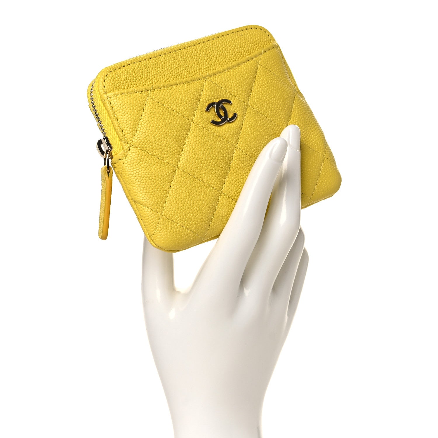 Chanel Caviar Quilted Zip Card Holder Wallet Yellow 2 of 8