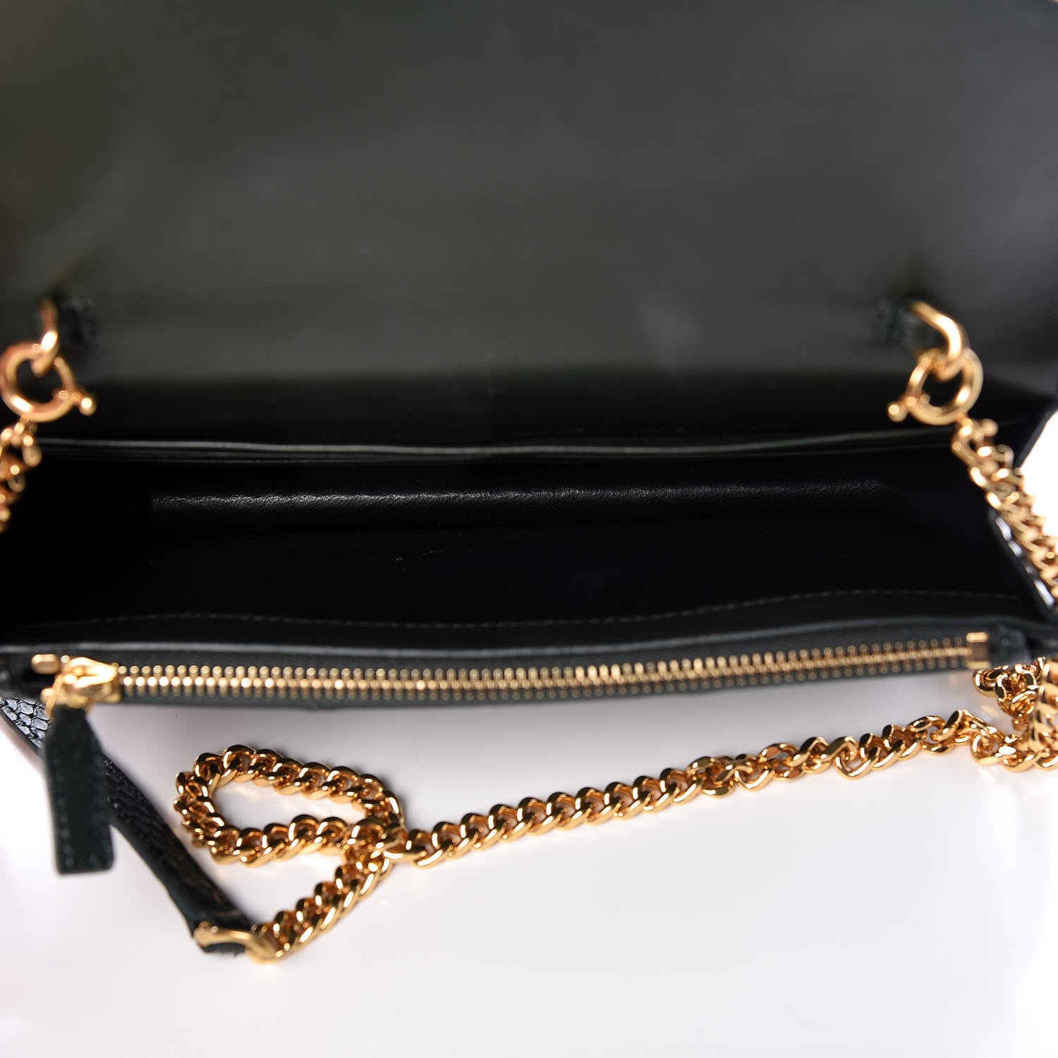 Saint Laurent Snakeskin Monogram Envelope Chain Wallet Dark Green 5 of 11