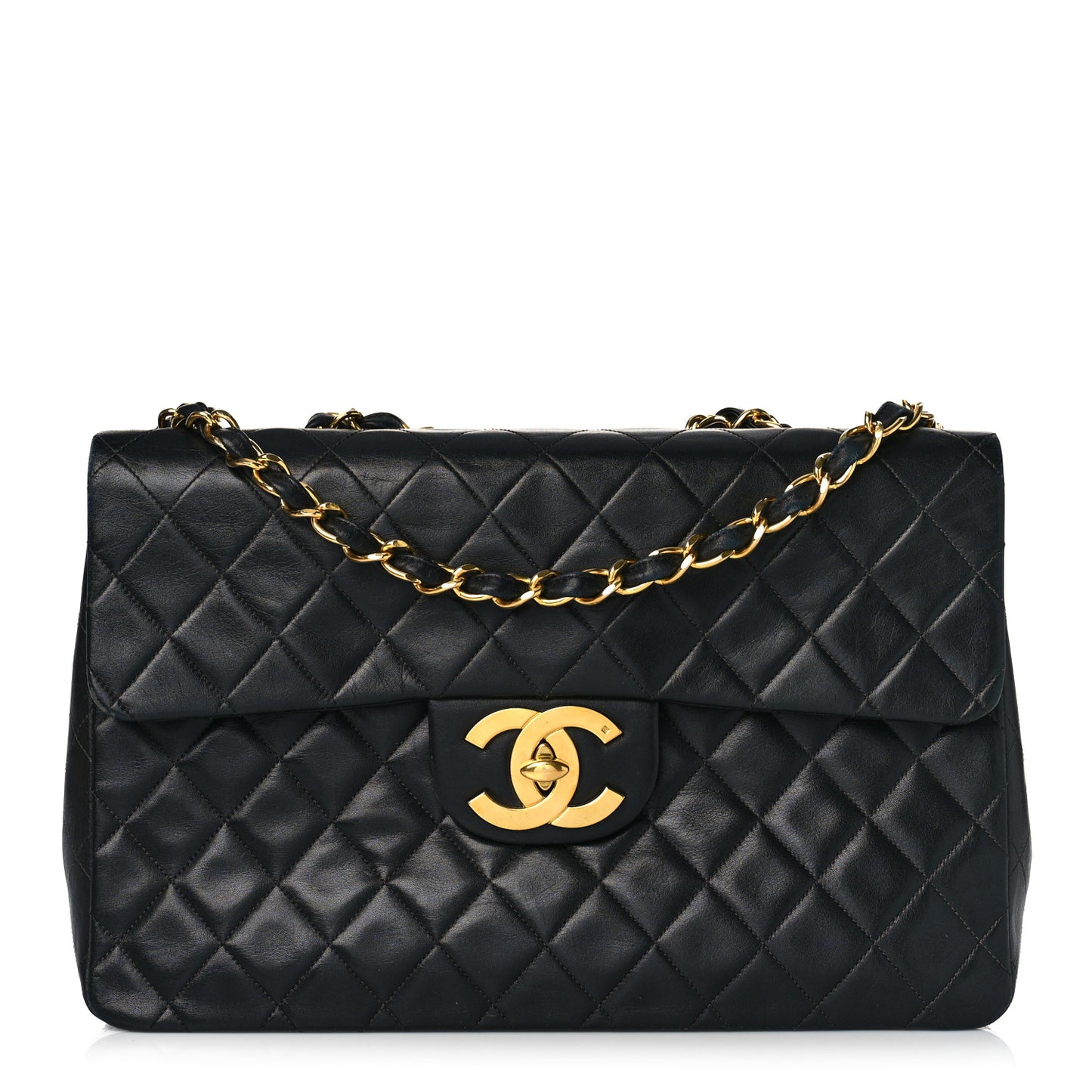 Lambskin Quilted XL Jumbo Single Flap Black