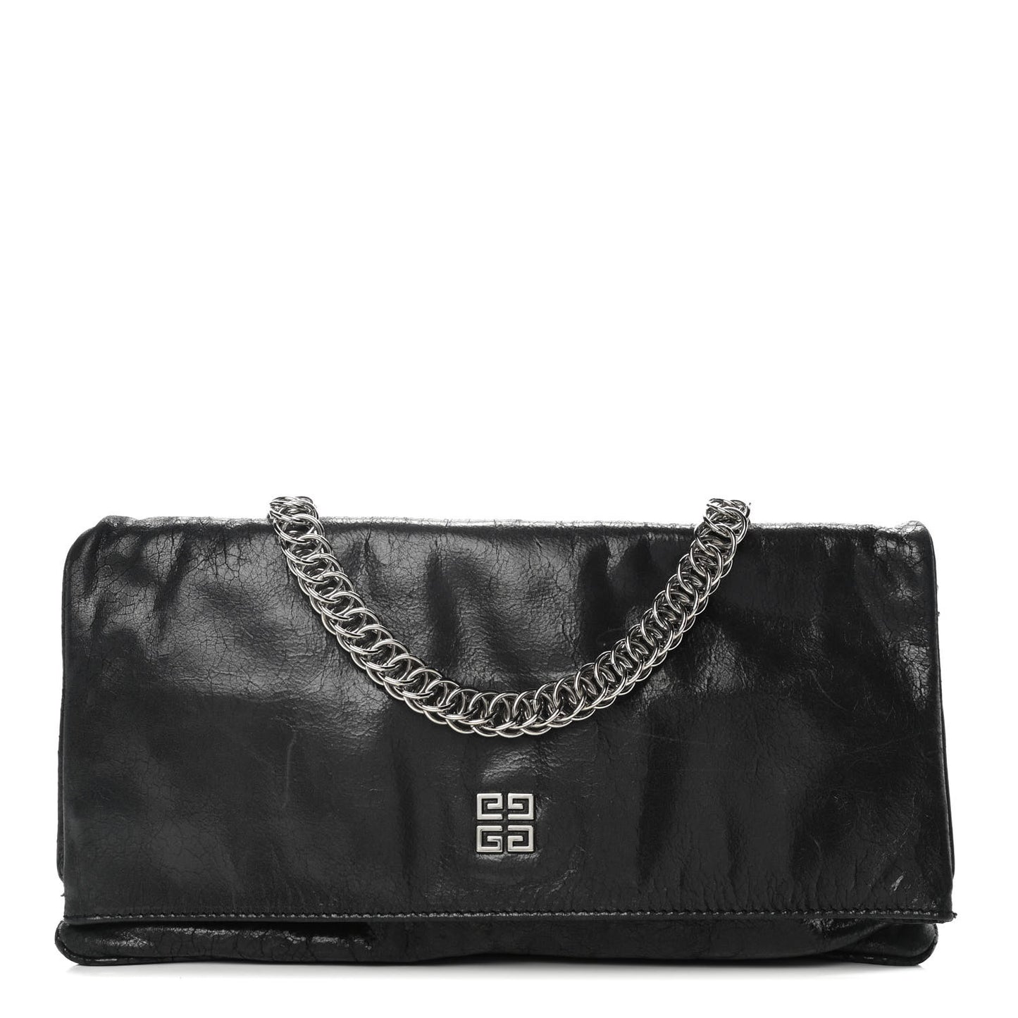Crinkled Patent Envelope Folded Clutch Black
