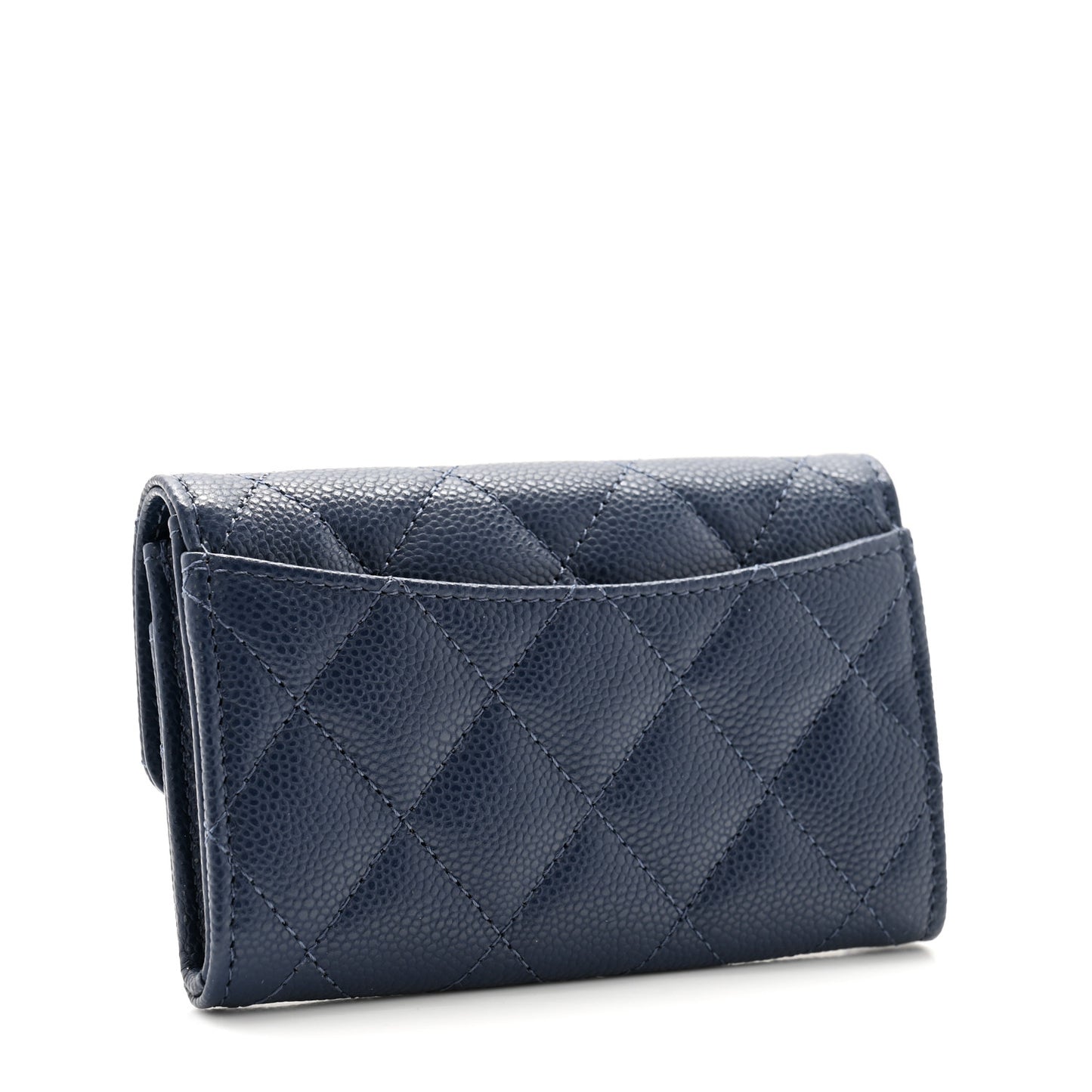 Caviar Quilted Flap Card Holder Wallet Dark Blue