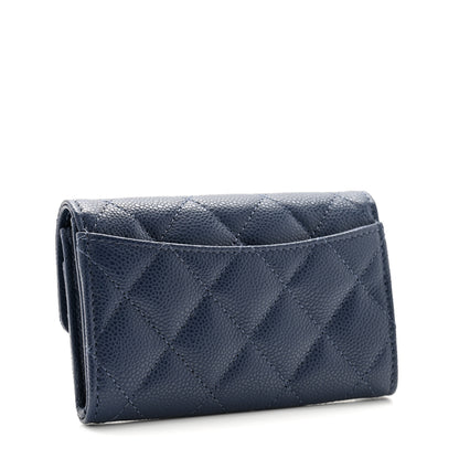 Chanel Caviar Quilted Flap Card Holder Wallet Dark Blue 3 of 10