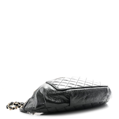 Chanel Crumpled Glazed Lambskin Quilted Waist Bag Fanny Pack Black 4 of 10
