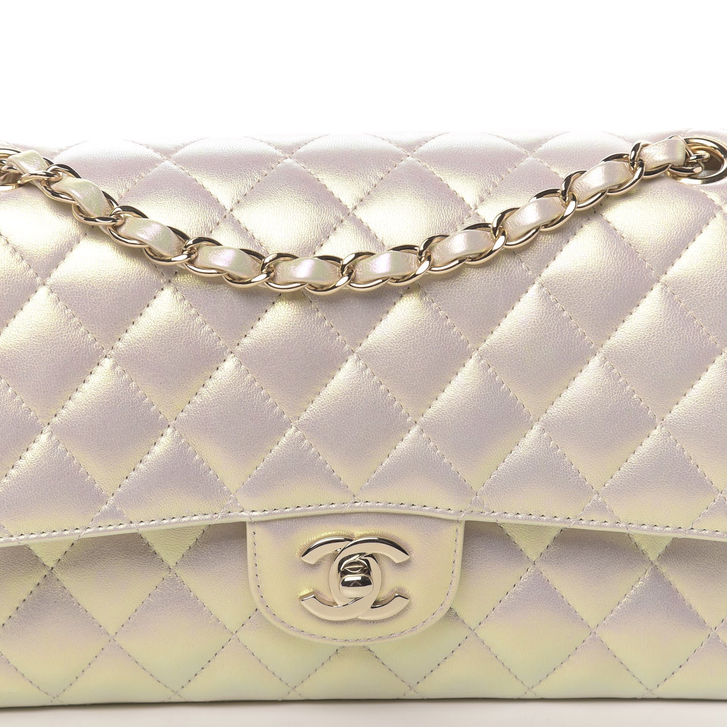 Chanel Iridescent Lambskin Quilted Medium Double Flap Ivory 10 of 10
