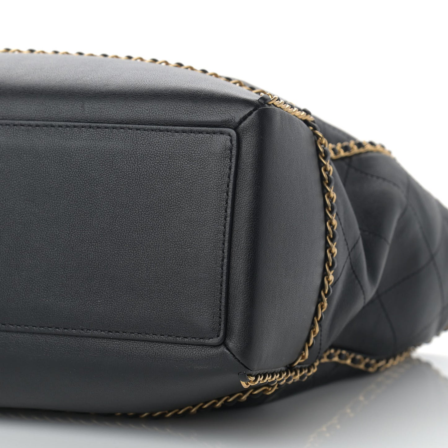 Calfskin Quilted Chain Lines Shopping Tote Black