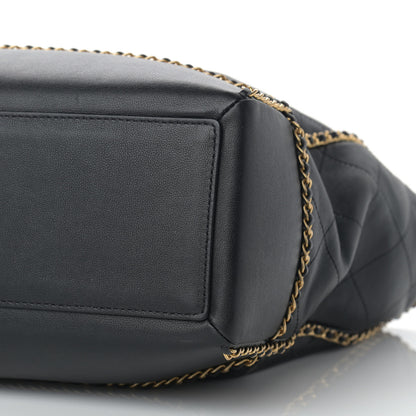 Chanel Calfskin Quilted Chain Lines Shopping Tote Black 10 of 11