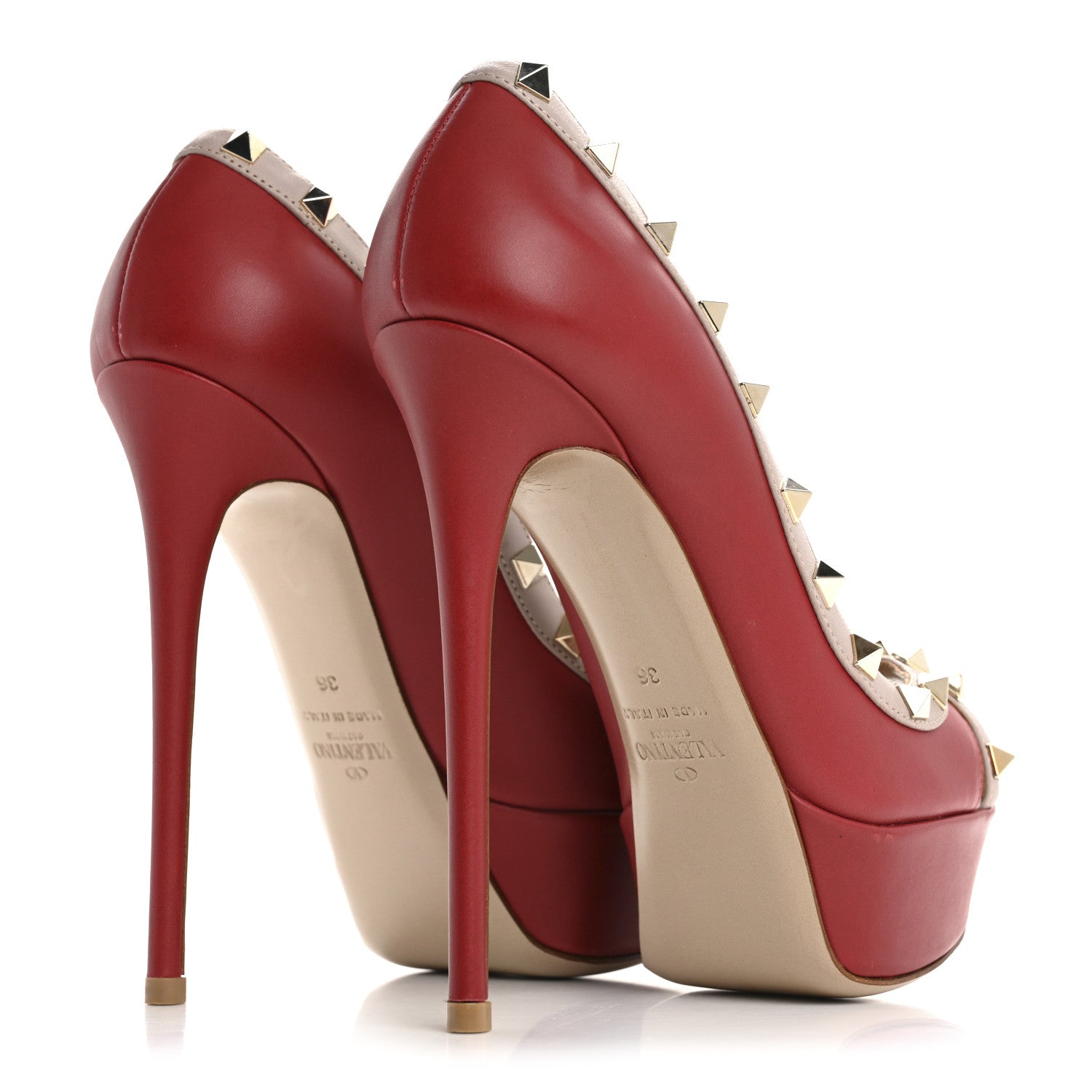 Valentino Garavani Nappa Rockstud Peep Toe Platform Pumps 36 Poudre Rosso 5 of 12