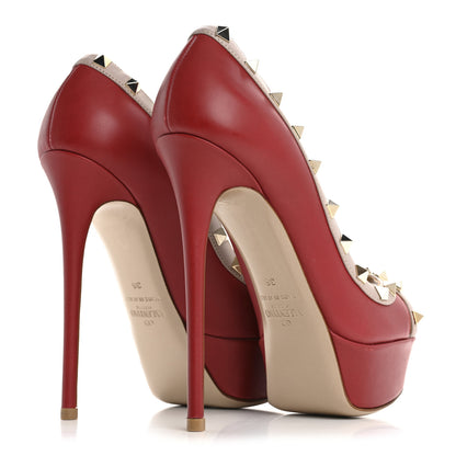 Valentino Garavani Nappa Rockstud Peep Toe Platform Pumps 36 Poudre Rosso 5 of 12