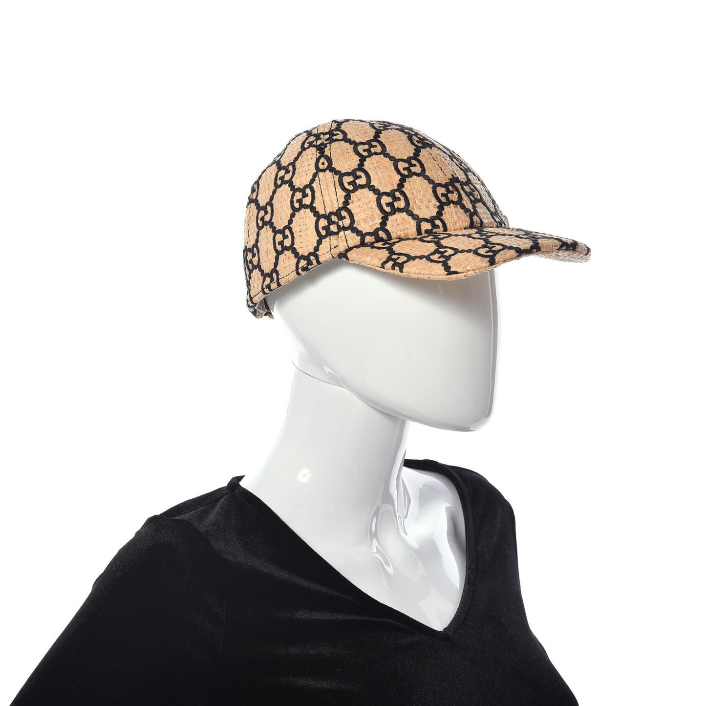 Raffia GG Monogram Elaphe Embroidered Aisha Baseball Hat M Ivory Black