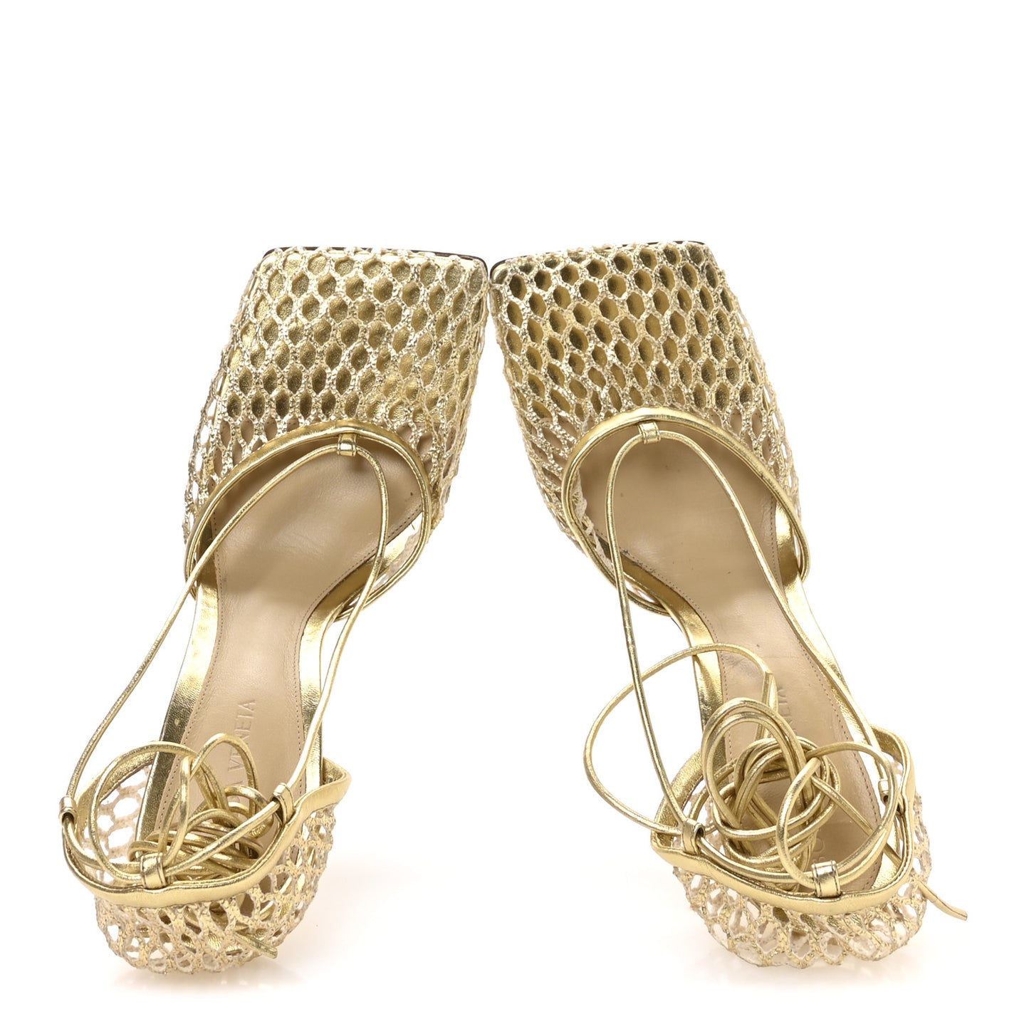 Mesh Nappa Stretch Ankle Tie 90mm Sandals 39 Gold