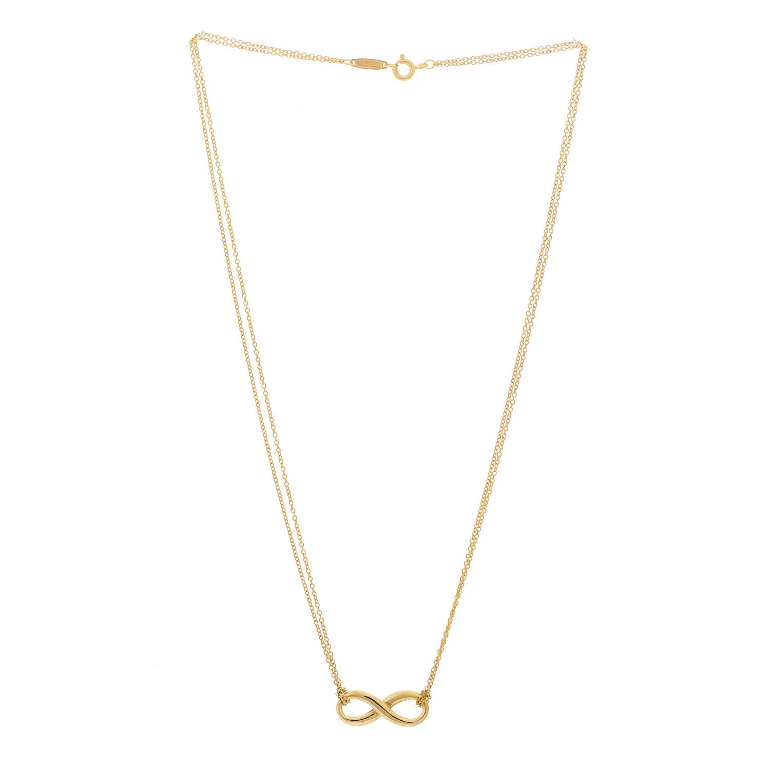 Tiffany 18K Yellow Gold Infinity Double Chain Pendant Necklace 3 of 5