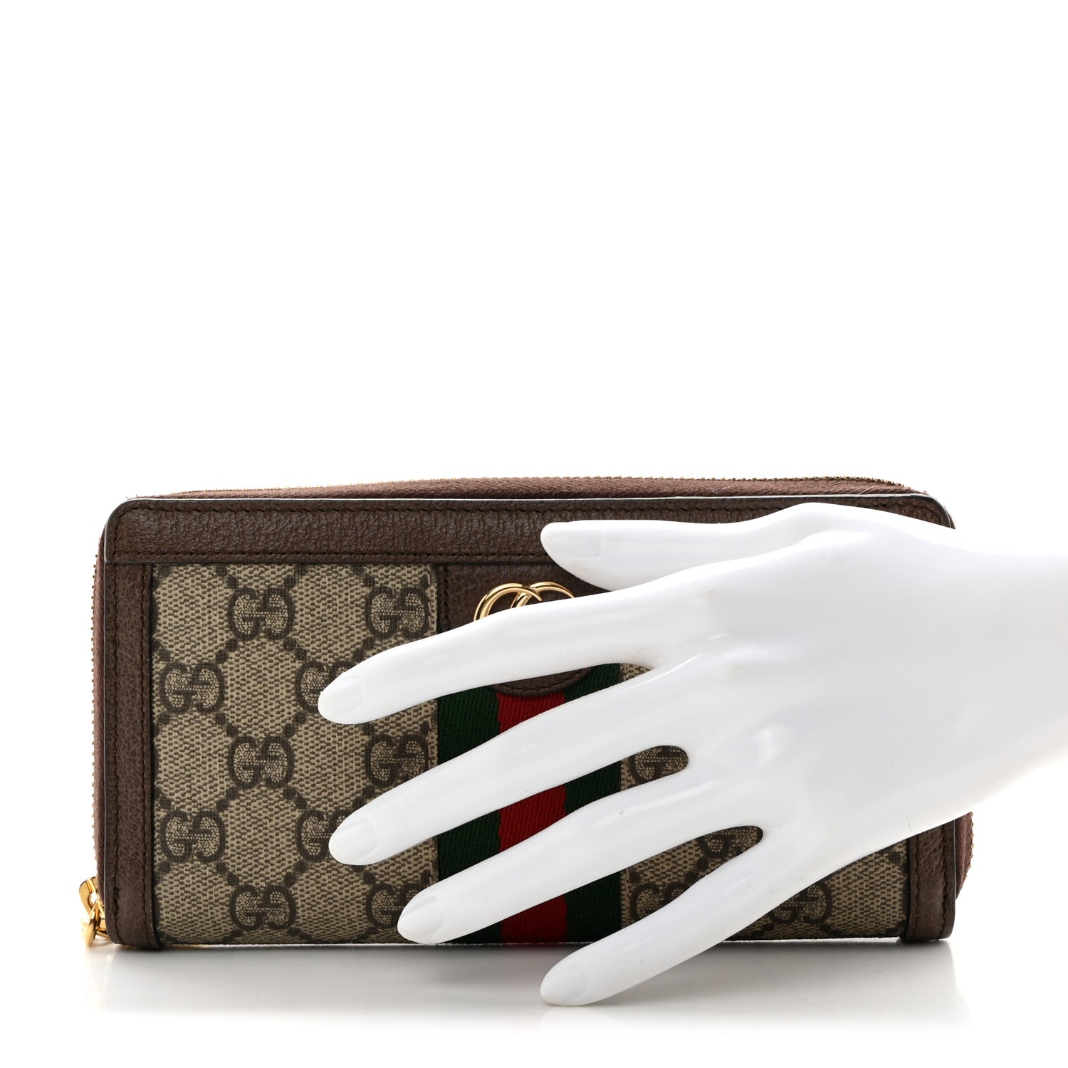 Gucci GG Supreme Monogram Web Ophidia Zip Around Wallet Brown 2 of 10