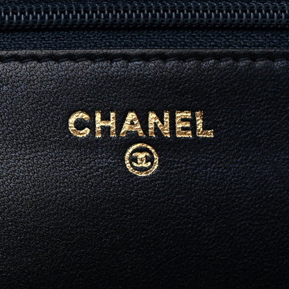 Chanel Metallic Lambskin Camellia Embossed Wallet on Chain WOC Navy 6 of 11