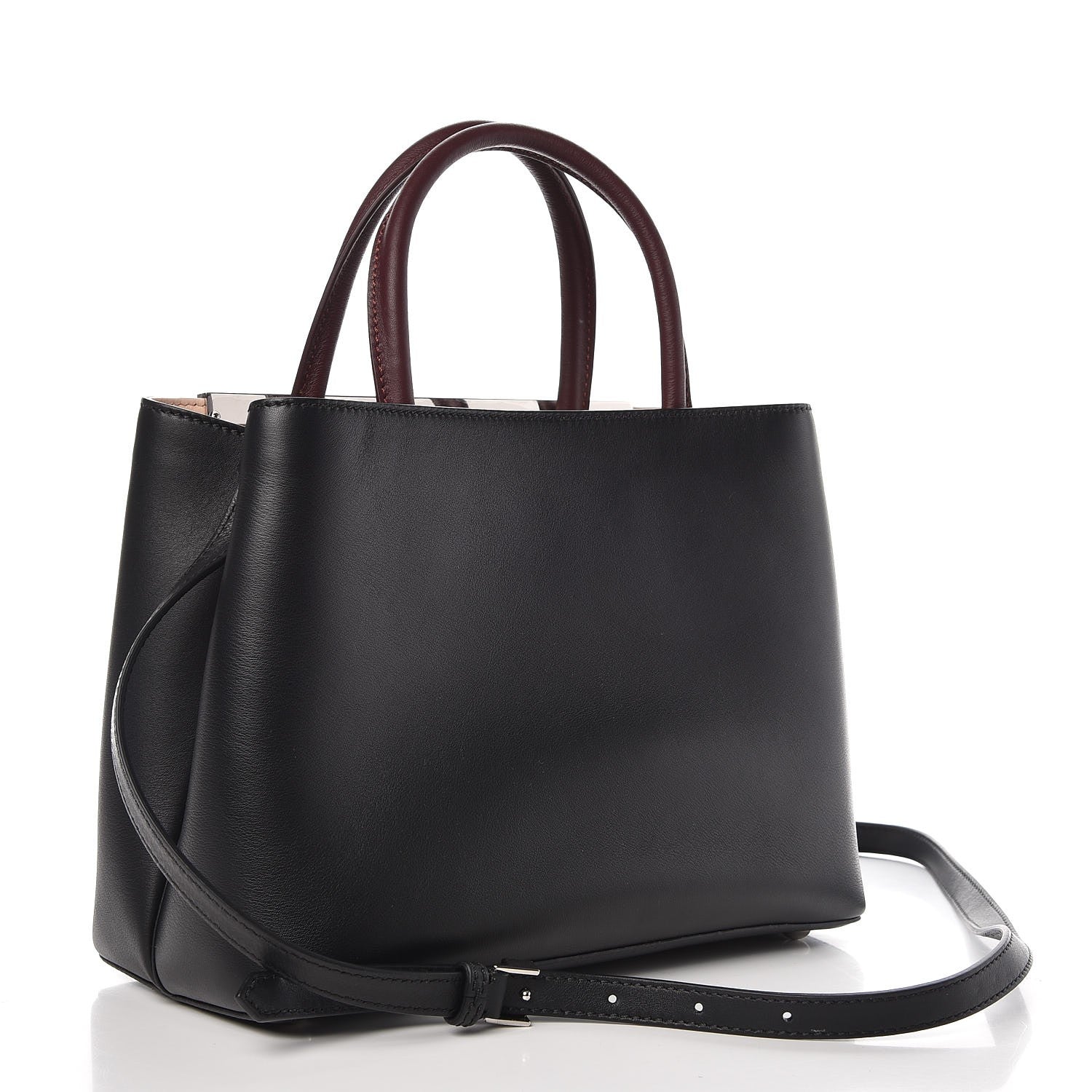 Fendi Vitello Dolce Fox Mink Bi-Color Monster Mirror Charm Petite 2Jours Tote Black Bordeaux Acquamarine 3 of 8