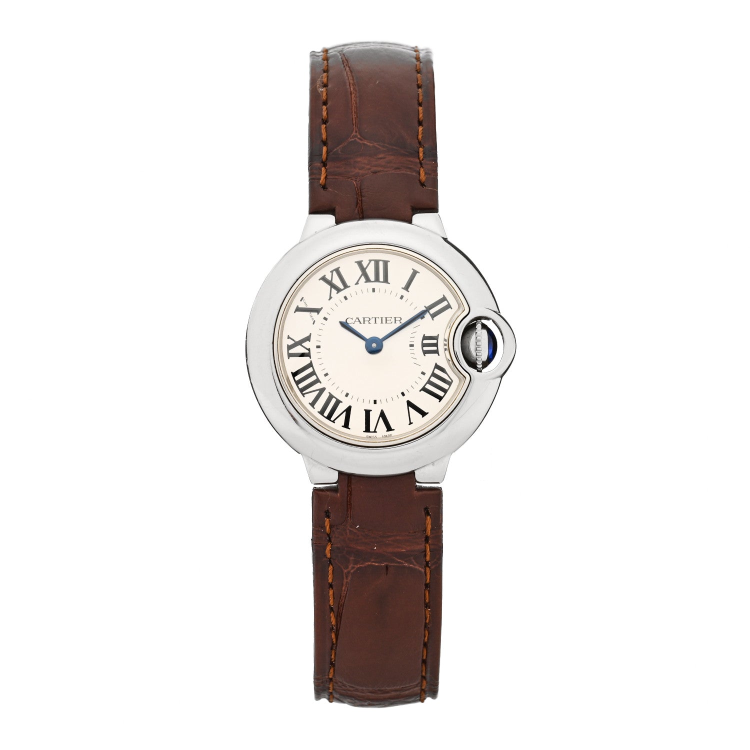 Cartier Stainless Steel Alligator 28mm Ballon Bleu De Cartier Quartz Watch Brown 1 of 4