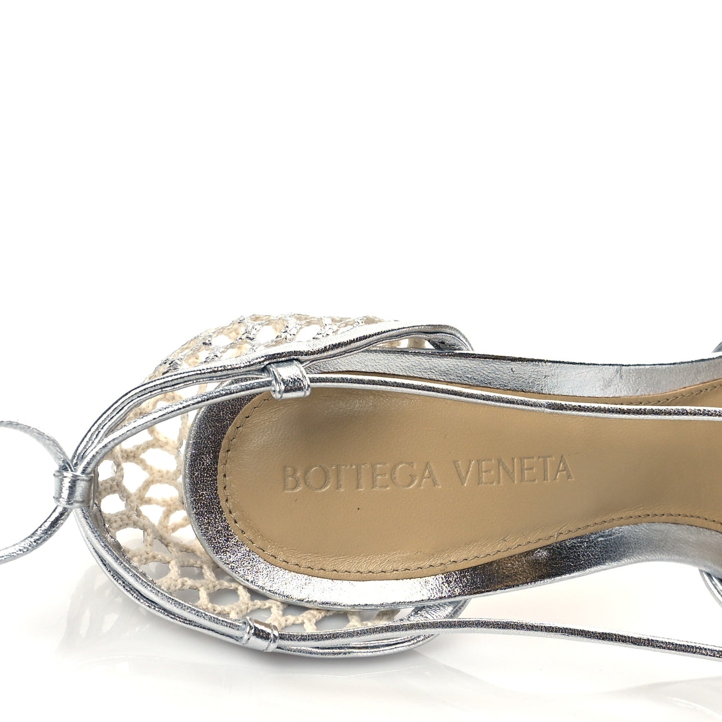Mesh Metallic Nappa Stretch Ankle Tie Sandals 35 Silver