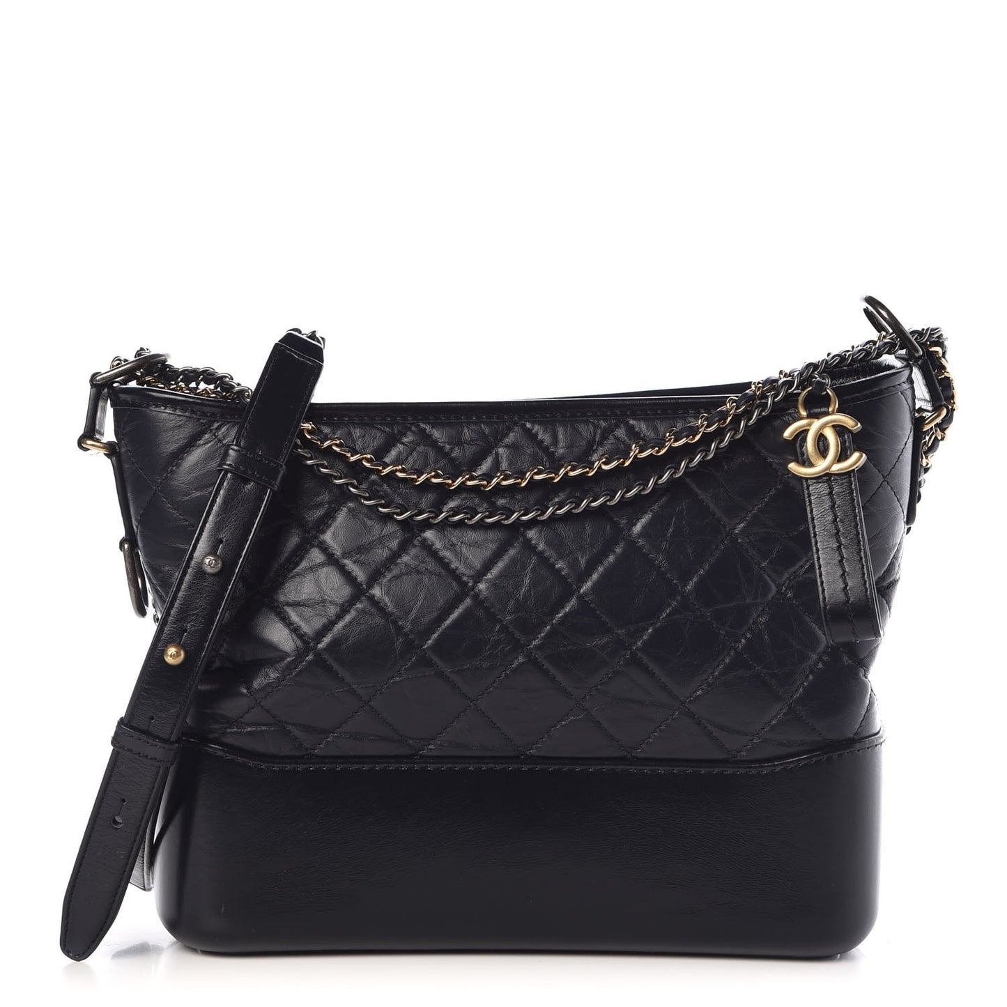 Aged Calfskin Quilted Medium Gabrielle Hobo Dark Navy Blue