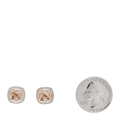 David Yurman Sterling Silver 18K Rose Gold Diamond Morganite 7mm Petite Albion Earrings 2 of 5