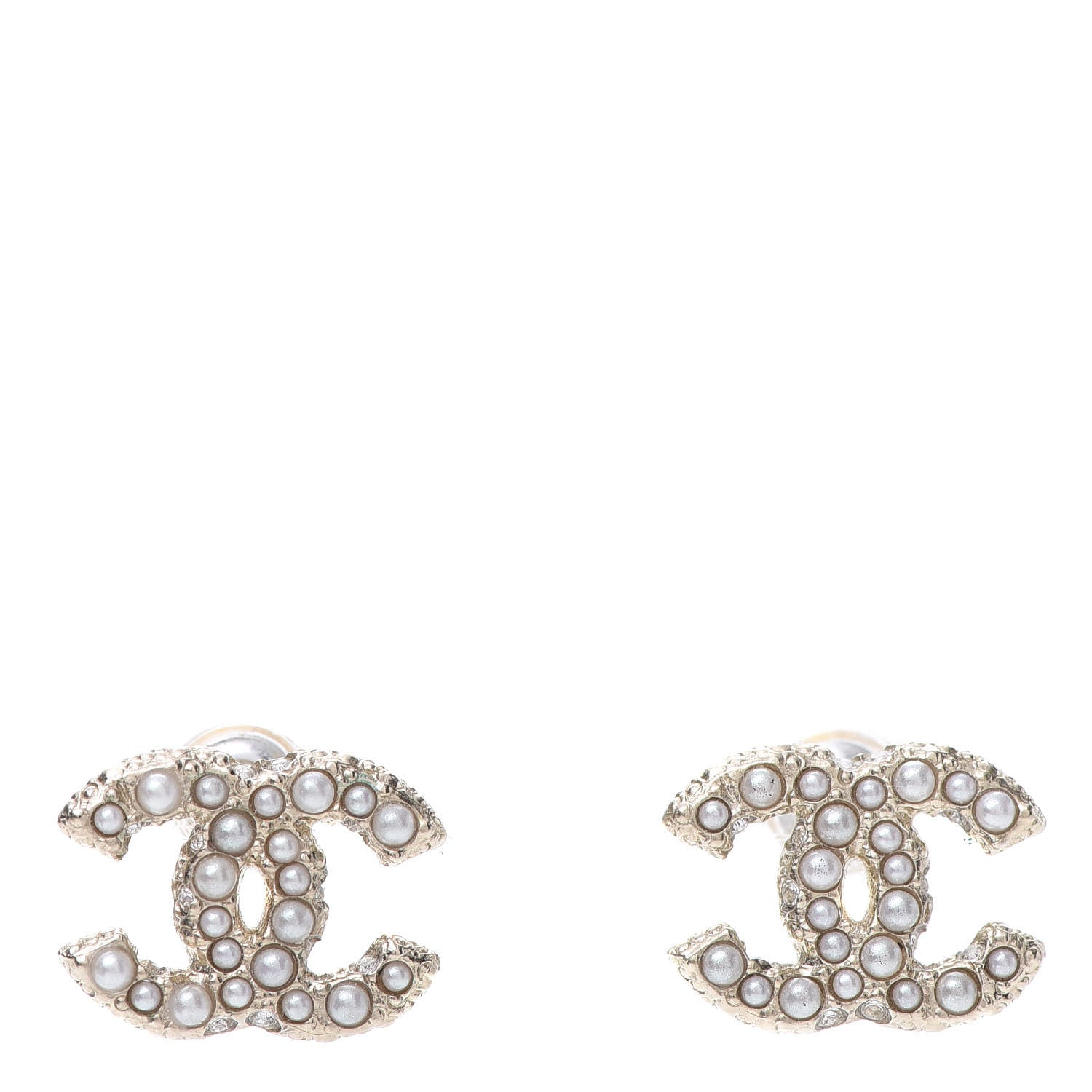 Chanel Pearl Crystal CC Earrings Light Gold 1 of 5