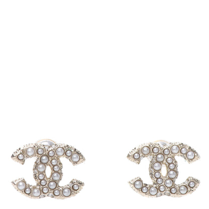 Chanel Pearl Crystal CC Earrings Light Gold 1 of 5