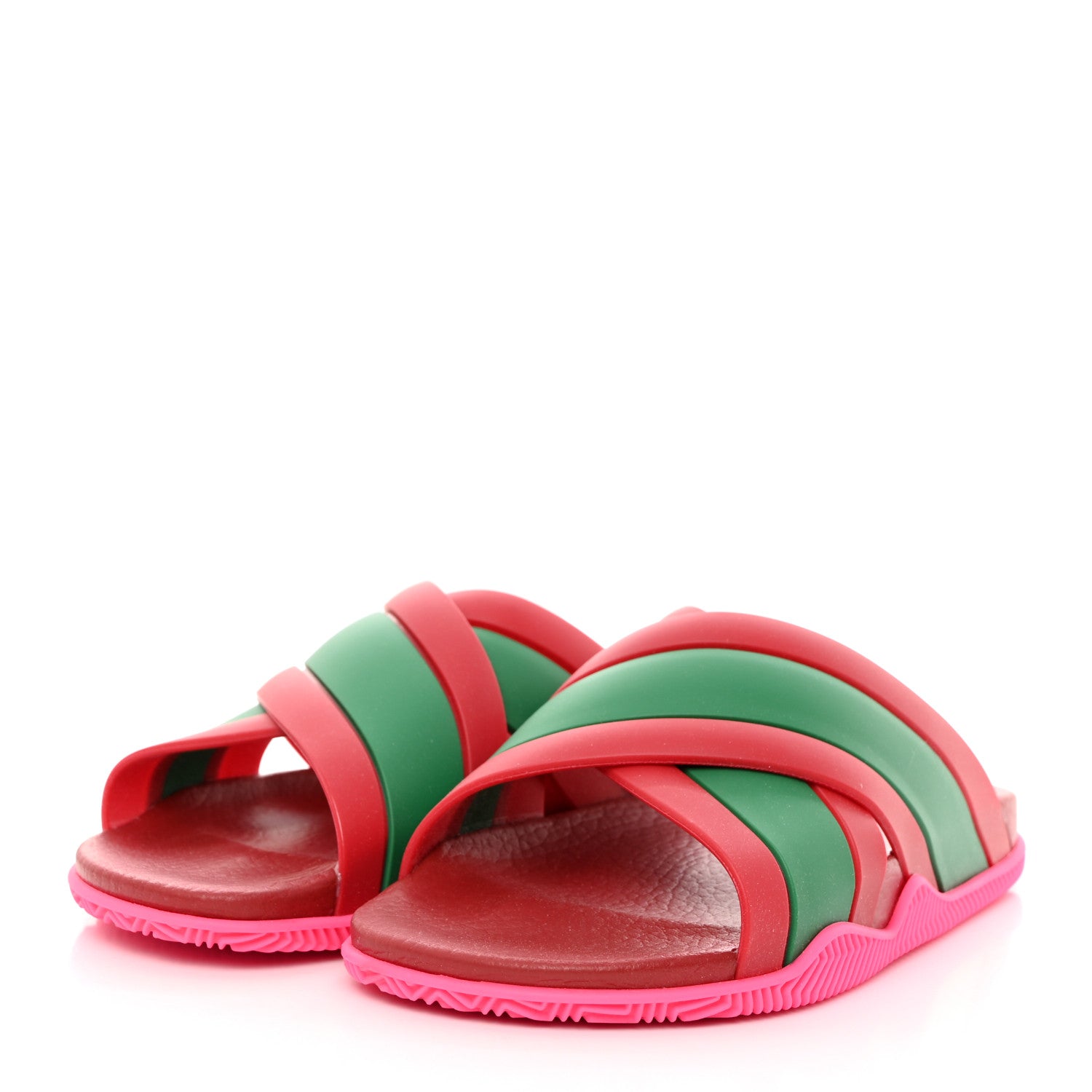 Gucci Rubber Web Womens Criss Cross Slide Sandals 35 Coral New