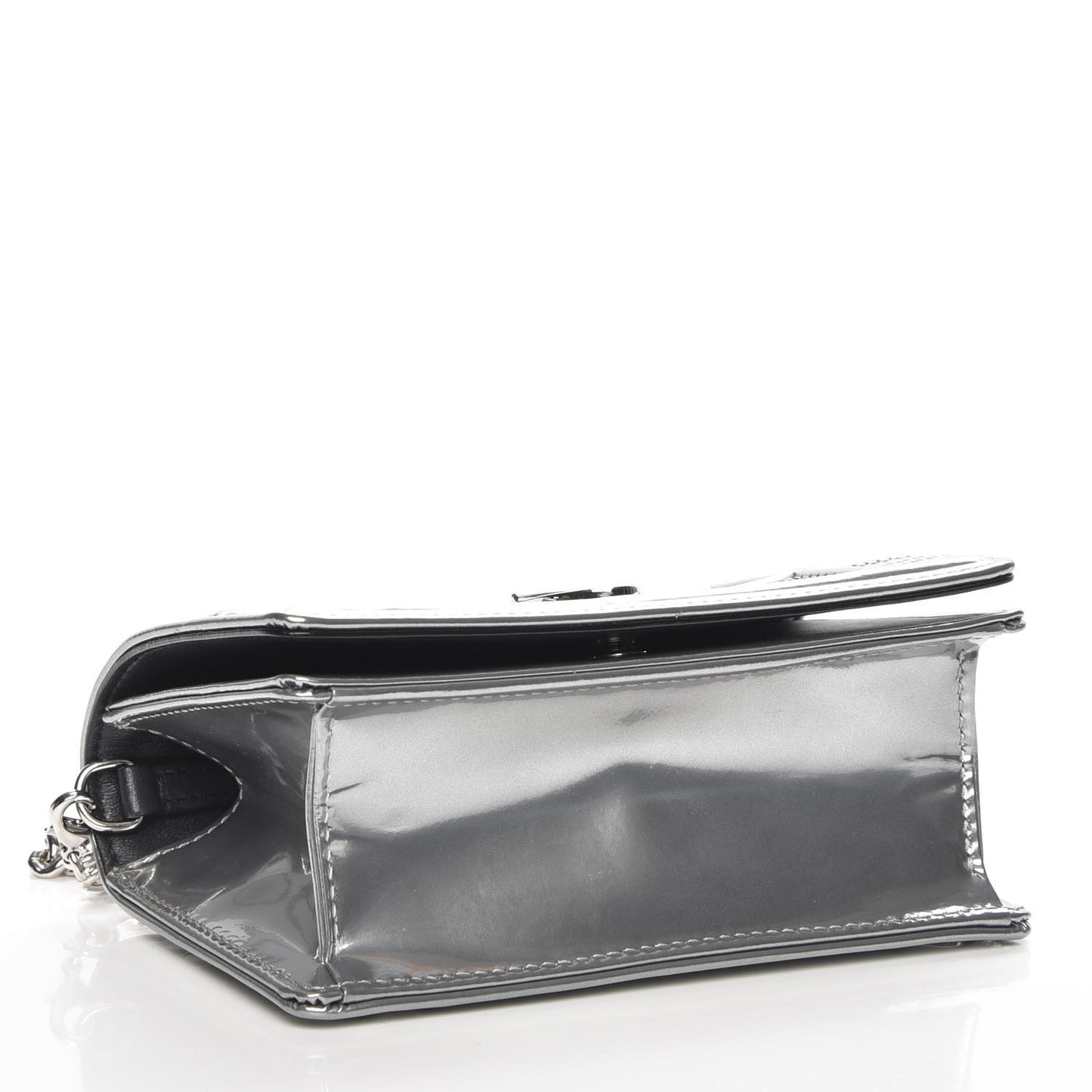 Metallic Patent Micro-Cannage Baby Diorama Flap Bag Silver