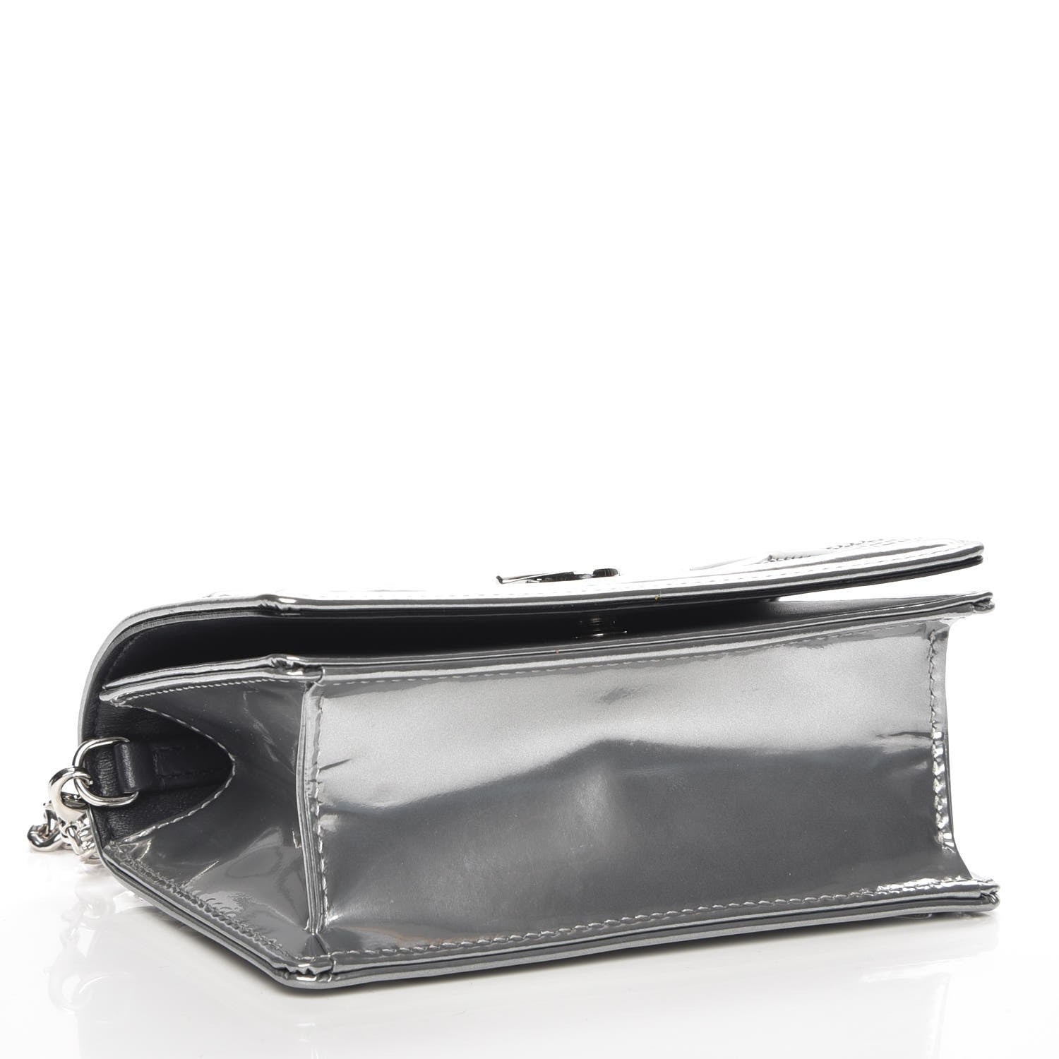Christian Dior Metallic Patent Micro-Cannage Baby Diorama Flap Bag Silver 4 of 7