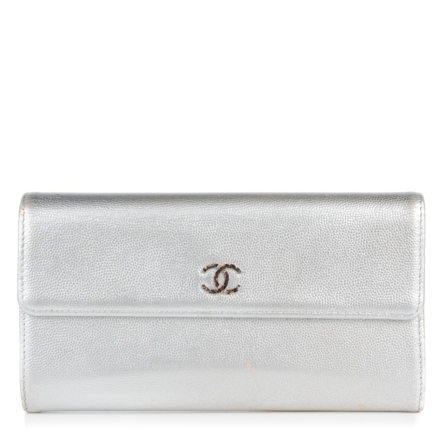 Chanel Metallic Caviar Sevruga Long Flap Wallet Silver 1 of 13