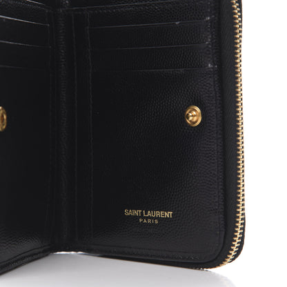 Saint Laurent Grain De Poudre Matelasse Chevron Monogram Compact Zip Around Wallet Black 8 of 9