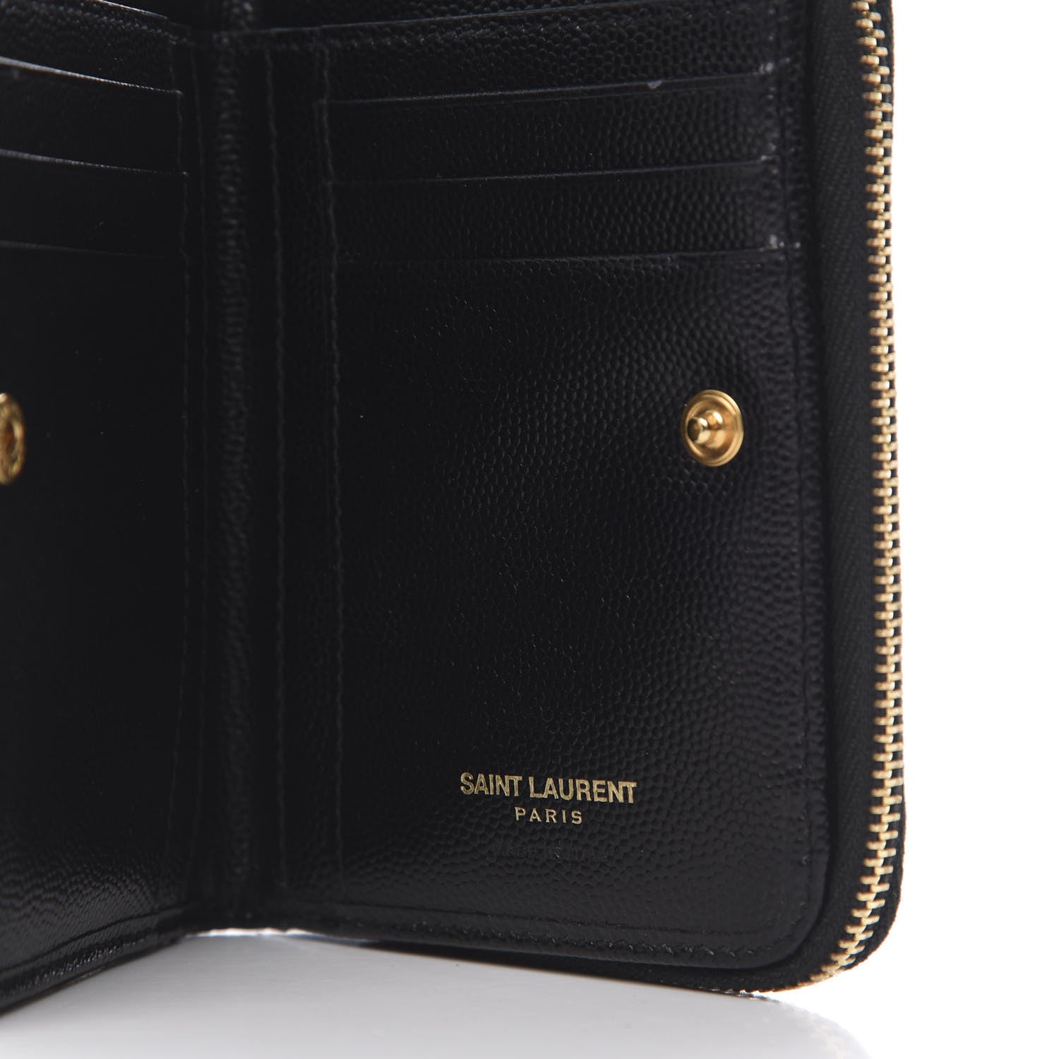 Saint Laurent Grain De Poudre Matelasse Chevron Monogram Compact Zip Around Wallet Black 8 of 9