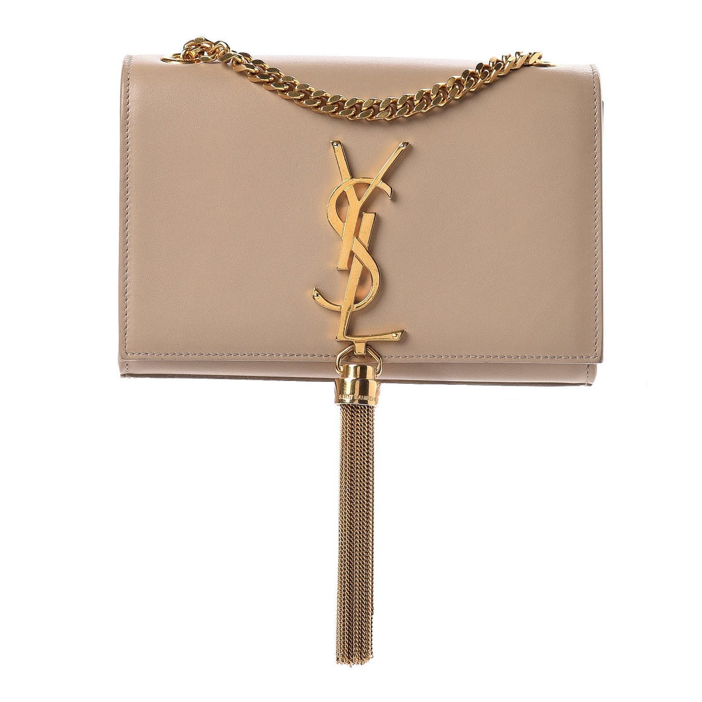 Calfskin Small Classic Monogram Kate Tassel Satchel Dark Beige