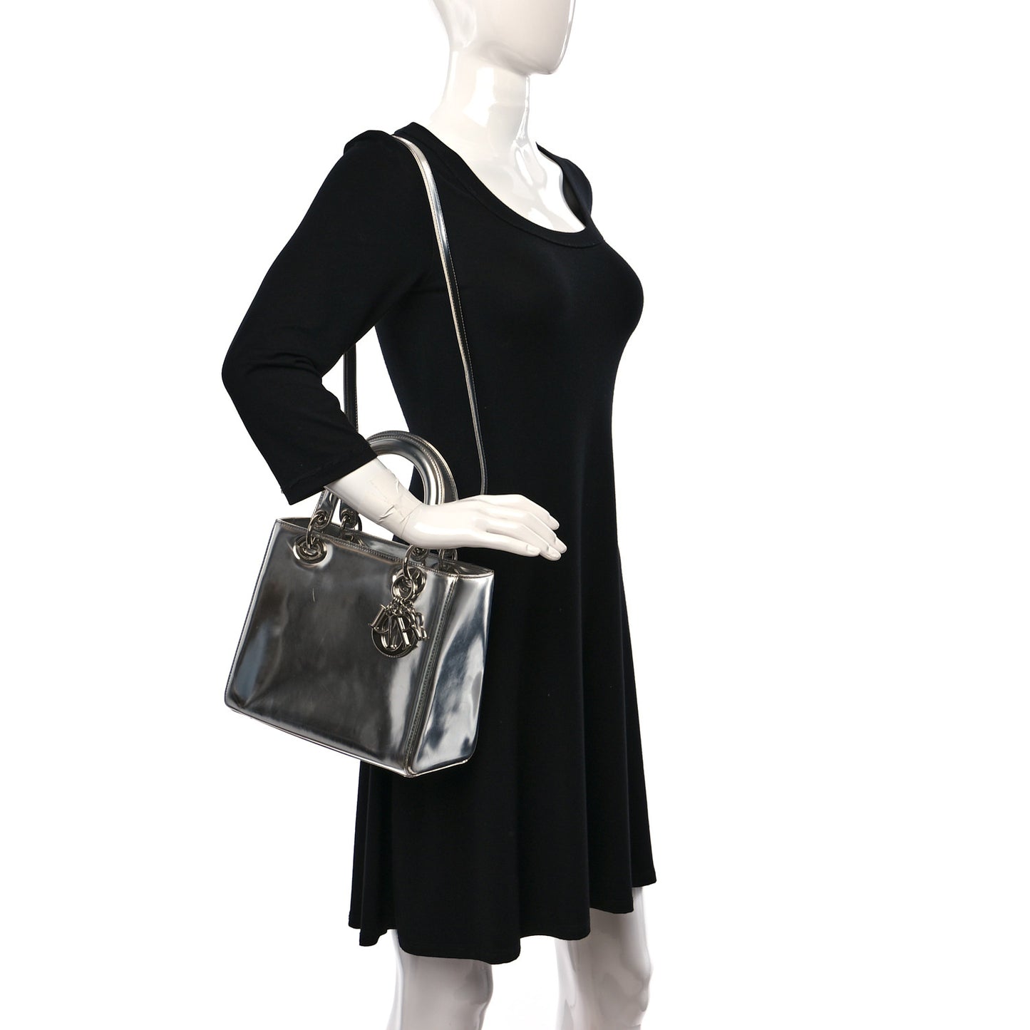 Metallic Patent Calfskin Medium Lady Dior Silver